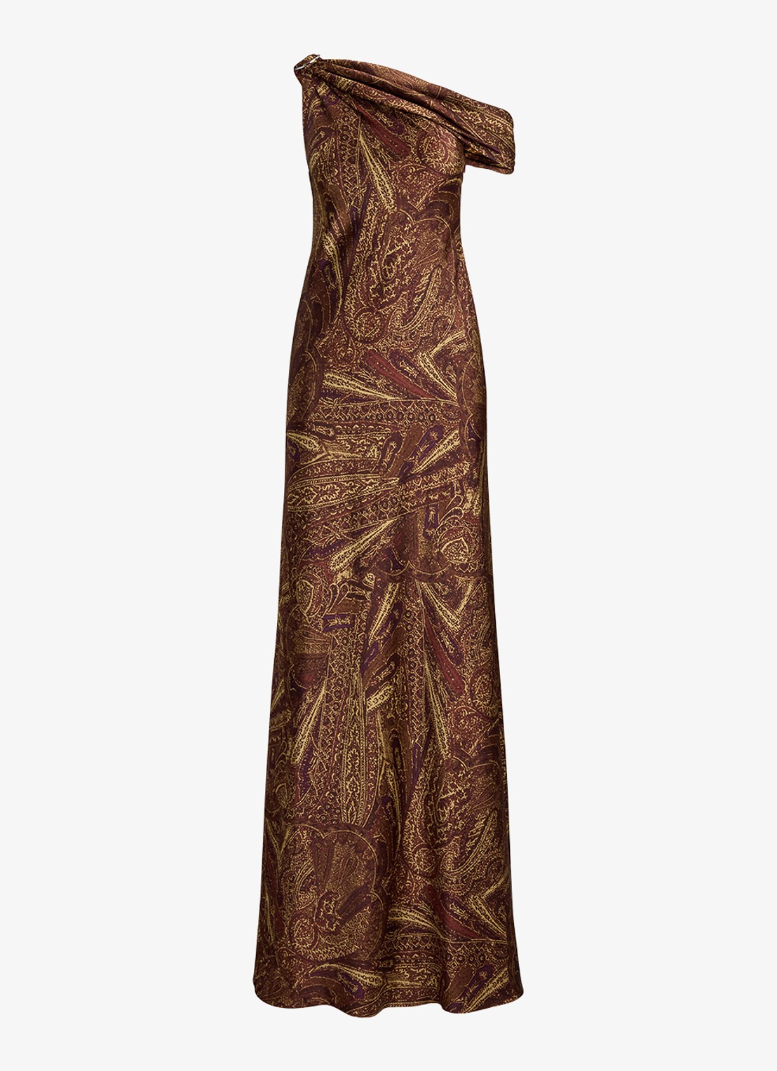 Ralph Lauren Off shoulder maxi jurk met gespdetail en print - voorkant 4 cinnamon multi / bruin