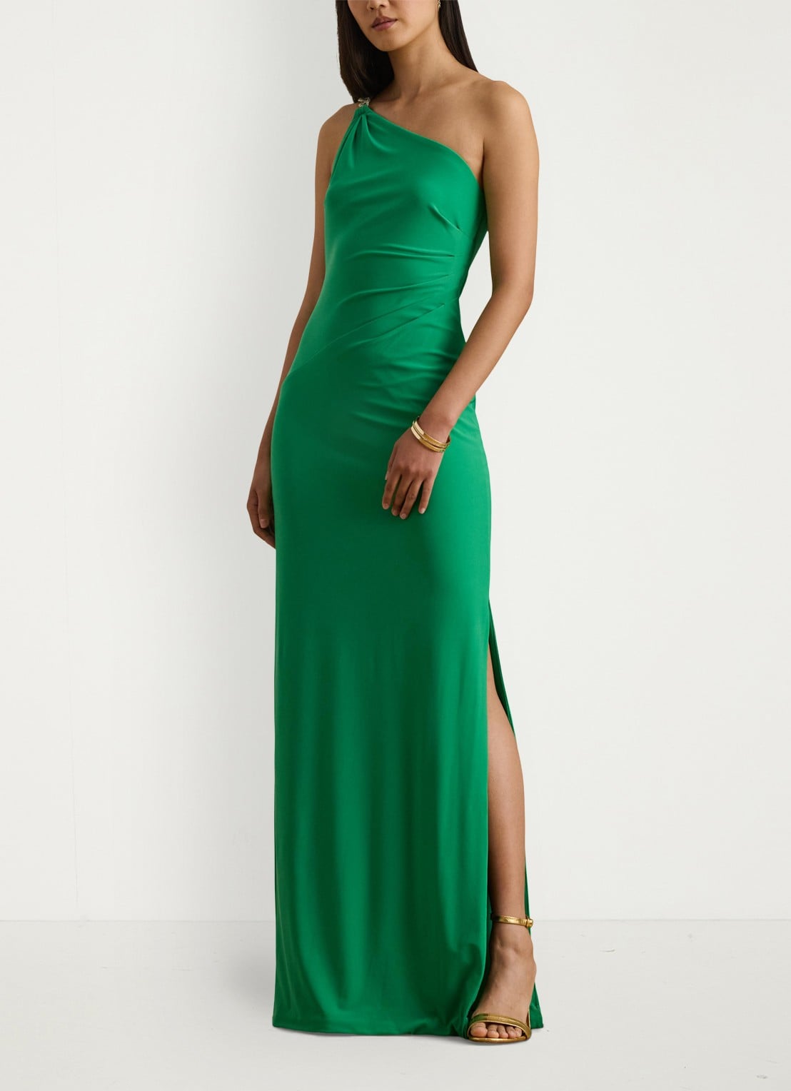 Ralph Lauren Off-shoulder maxi jurk met kettingdetail en split - detail 3 stem / groen