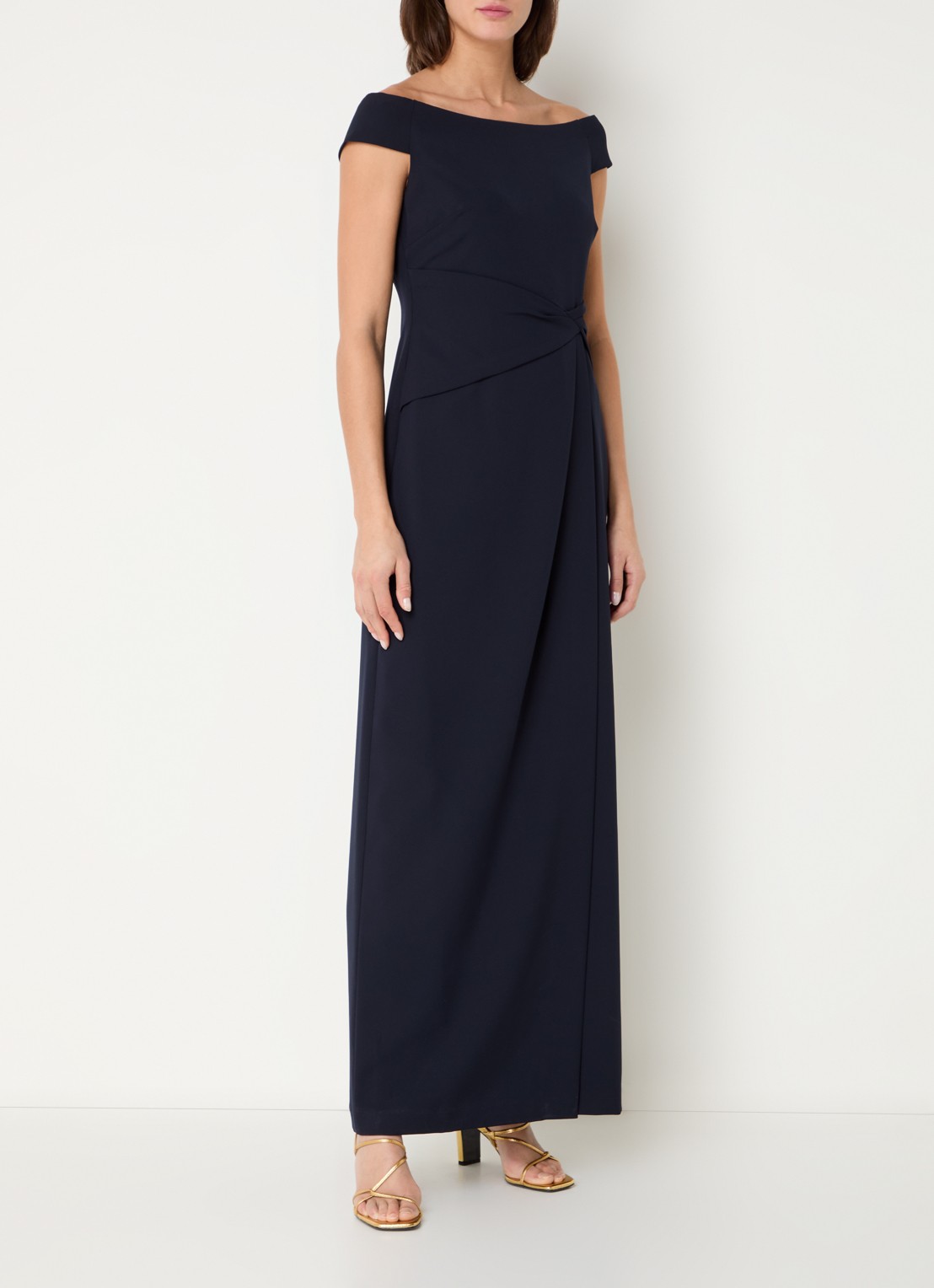 Ralph Lauren Off shoulder maxi jurk met plooidetail - detail 3 lighthouse navy / donkerblauw