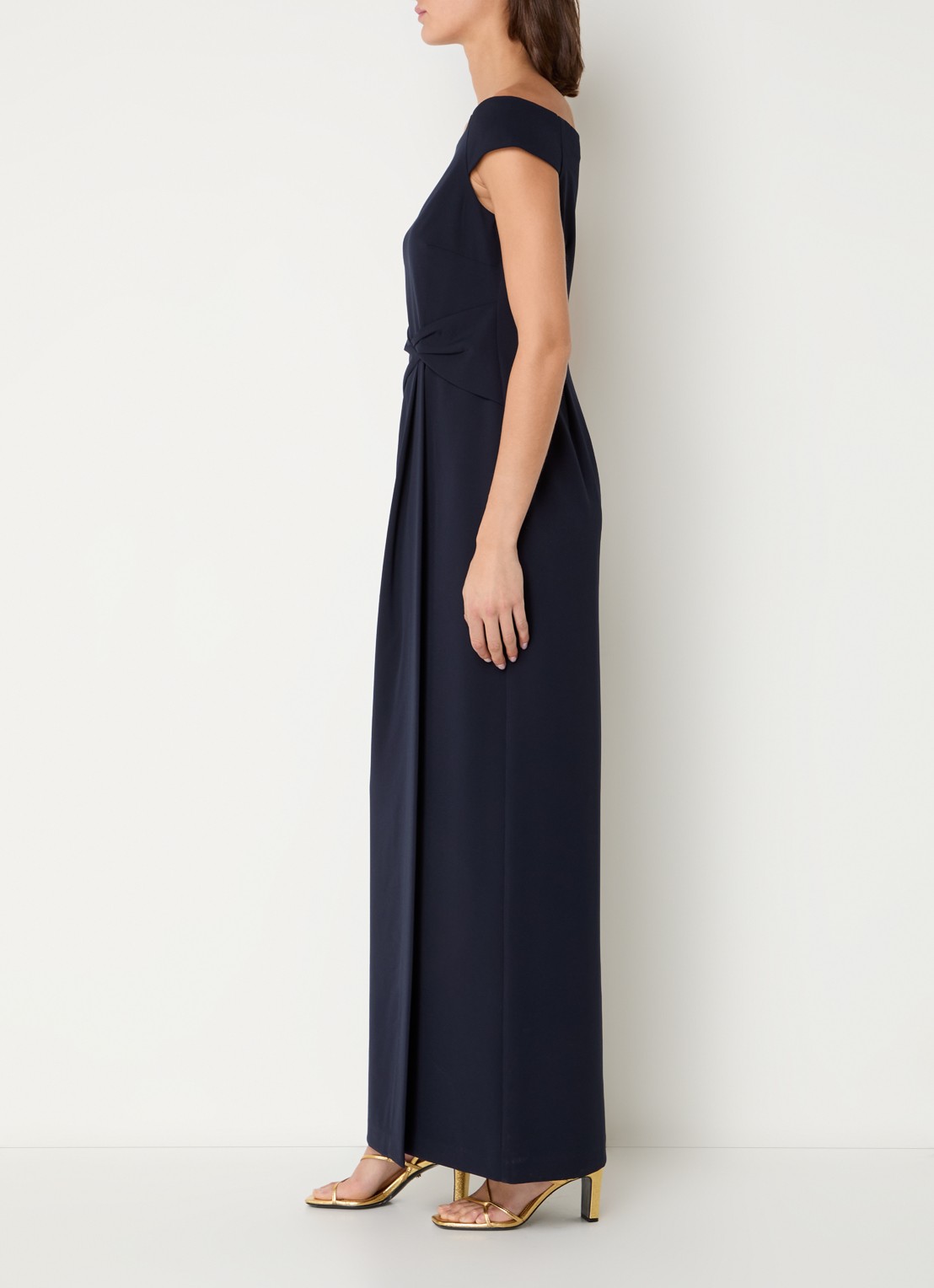 Ralph Lauren Off shoulder maxi jurk met plooidetail - voorkant 2 lighthouse navy / donkerblauw