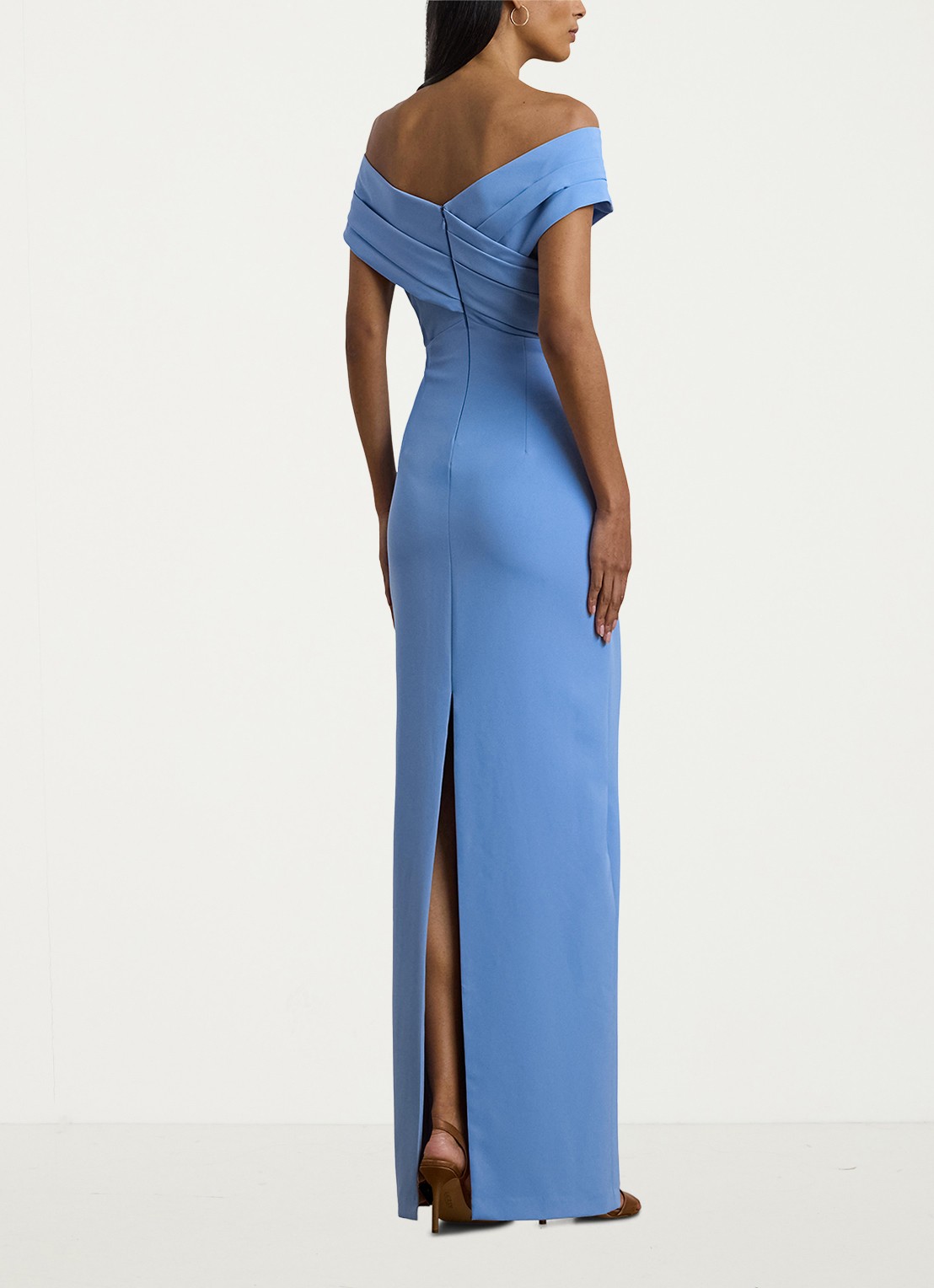 Ralph Lauren Off-shoulder maxi jurk met split - achterkant 3 sky blue / lichtblauw