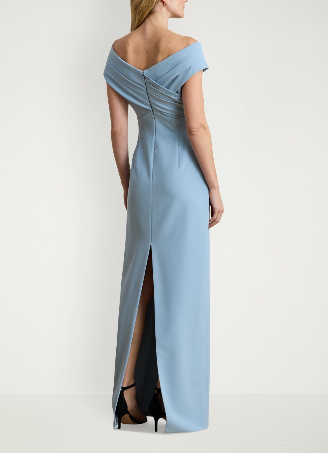 Ralph Lauren Off-shoulder maxi jurk met split - achterkant 5 blue note / blauw