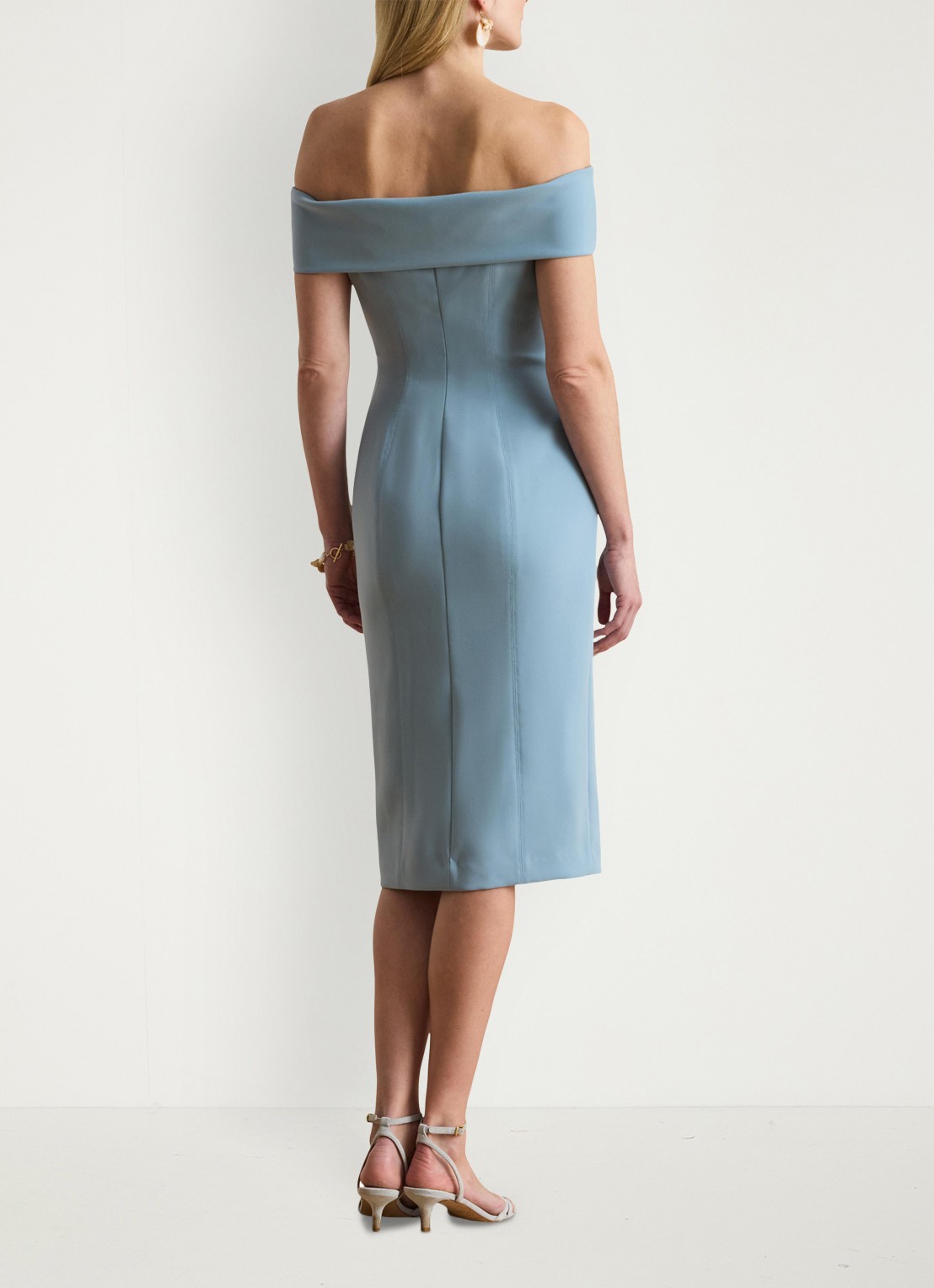 Ralph Lauren Off-shoulder midi jurk met split - achterkant blue note / blauw
