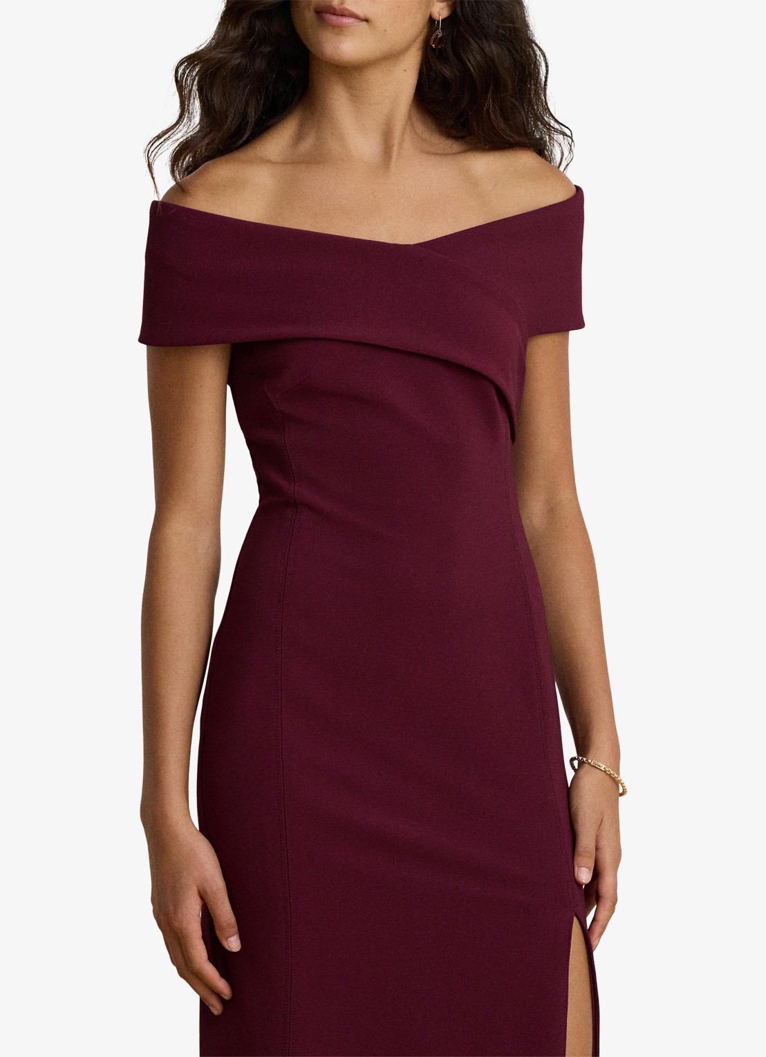 Ralph Lauren Off shoulder mini jurk met split - detail dark garnet / bordeauxrood