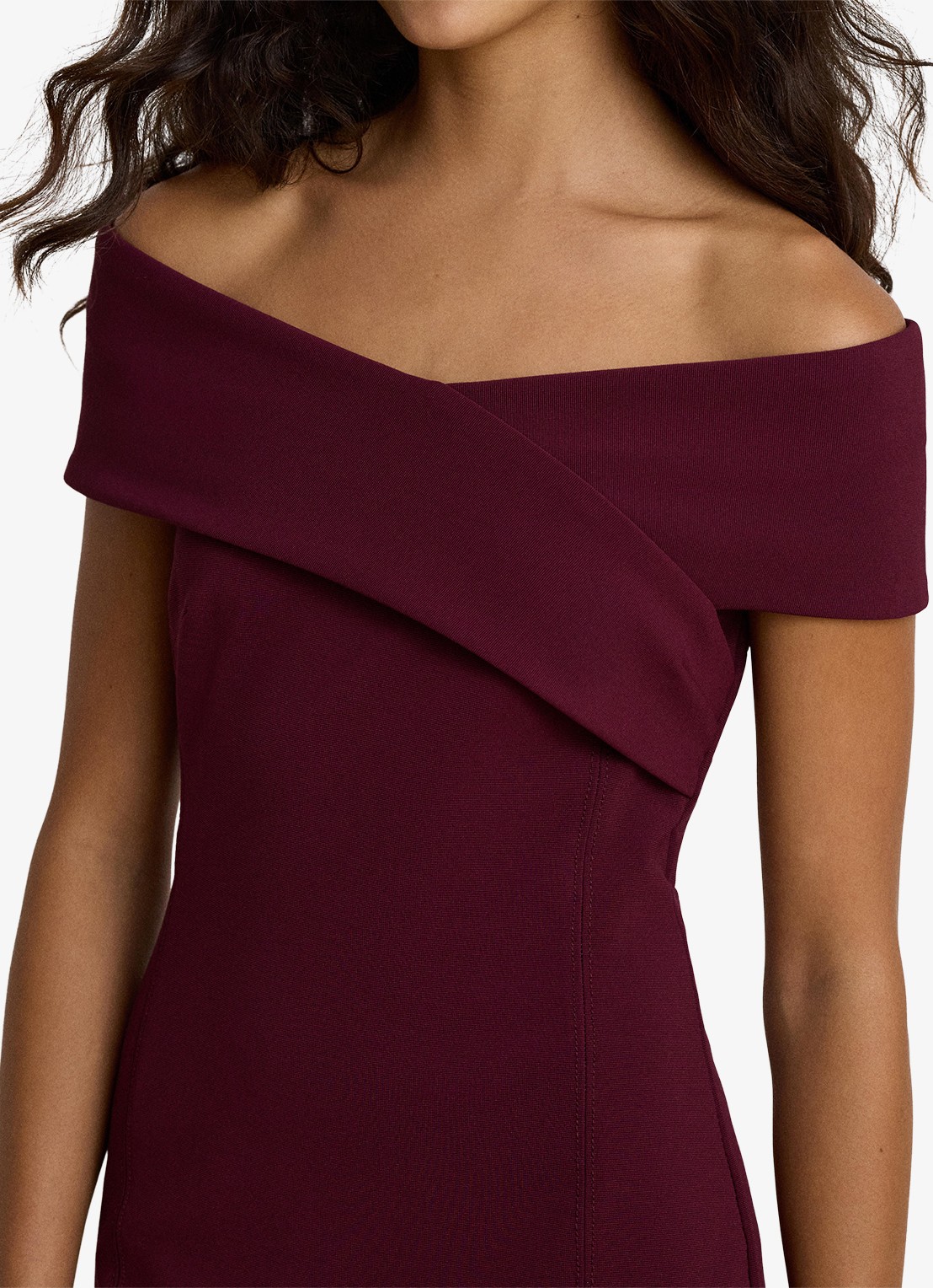 Ralph Lauren Off shoulder mini jurk met split - detail 2 dark garnet / bordeauxrood