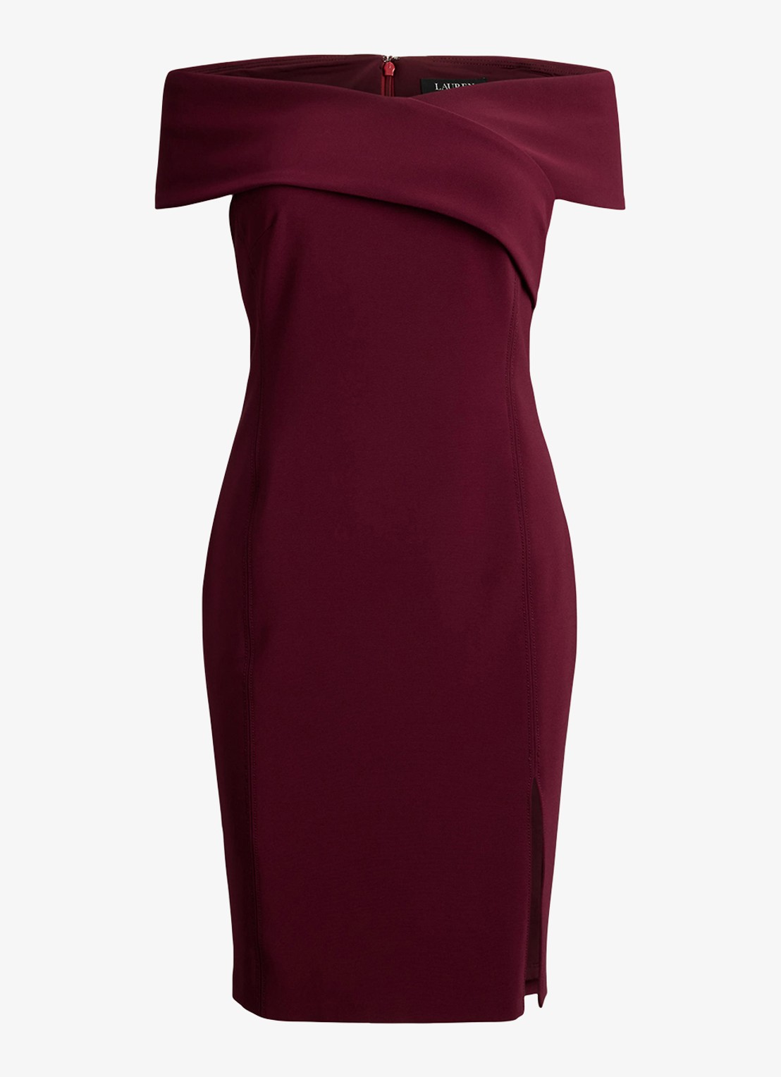 Ralph Lauren Off shoulder mini jurk met split - voorkant 4 dark garnet / bordeauxrood