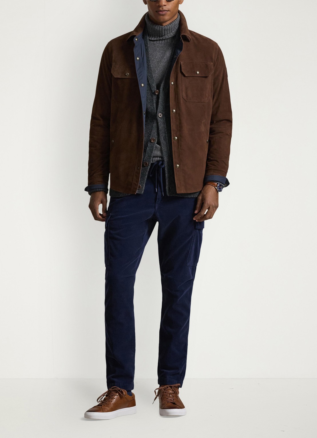 Ralph Lauren Omkeerbaar suède-tafetta overhemdjack - voorkant 3 bruin