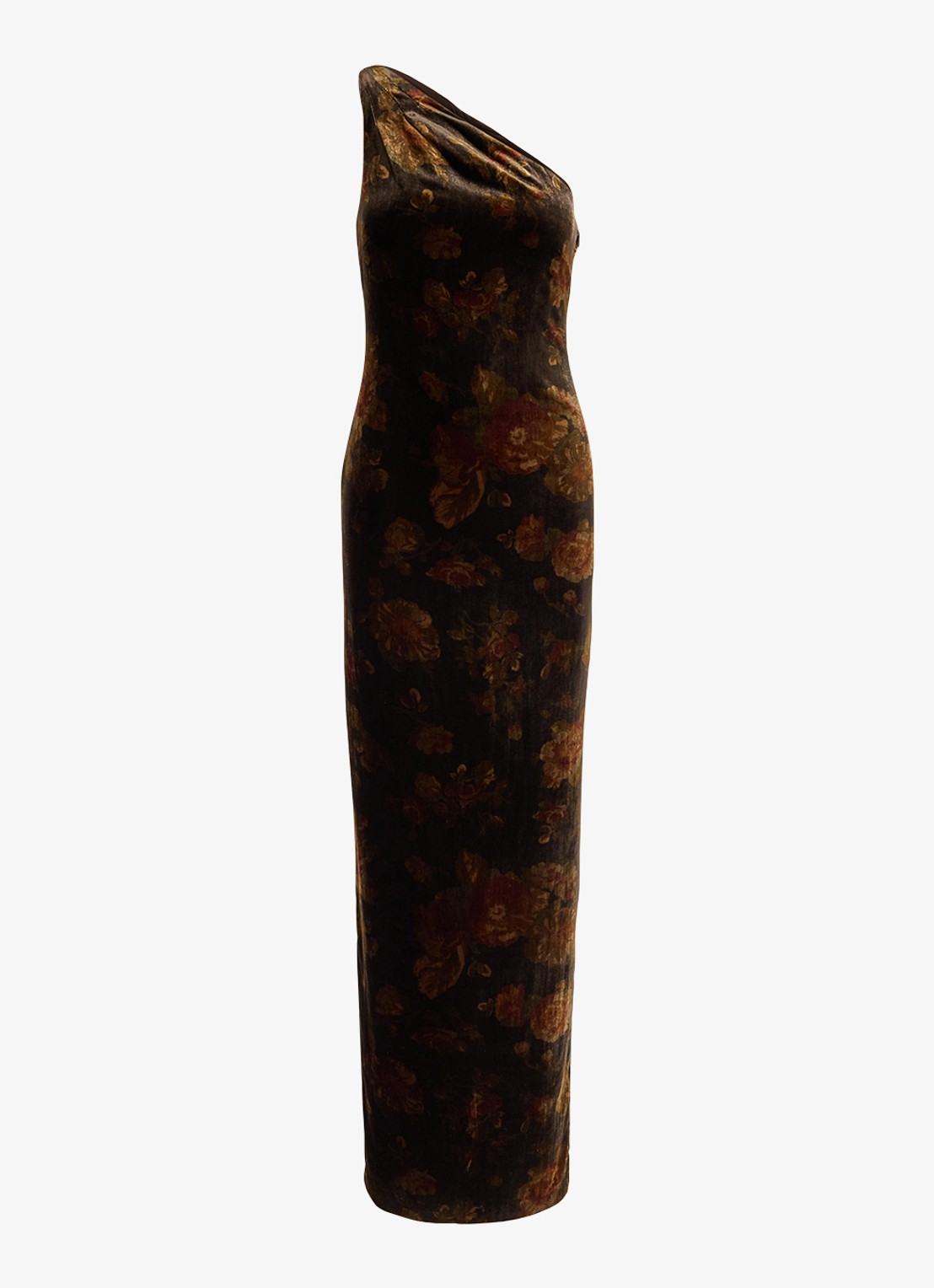 Ralph Lauren One shoulder maxi jurk met bloemenprint - voorkant 4 brown multi / bruin