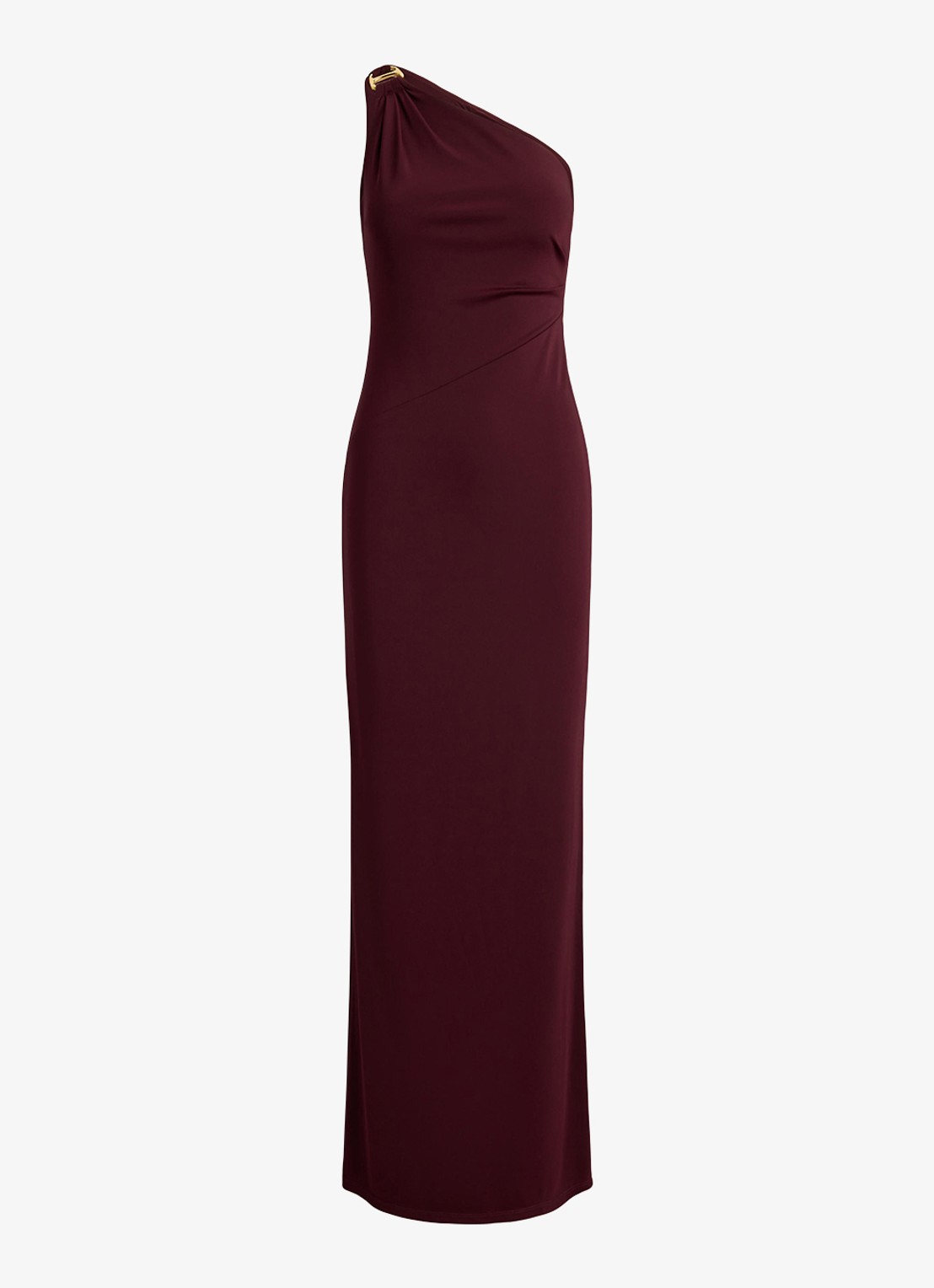 Ralph Lauren One shoulder maxi jurk met gespdetail - voorkant 4 dark garnet / bordeauxrood