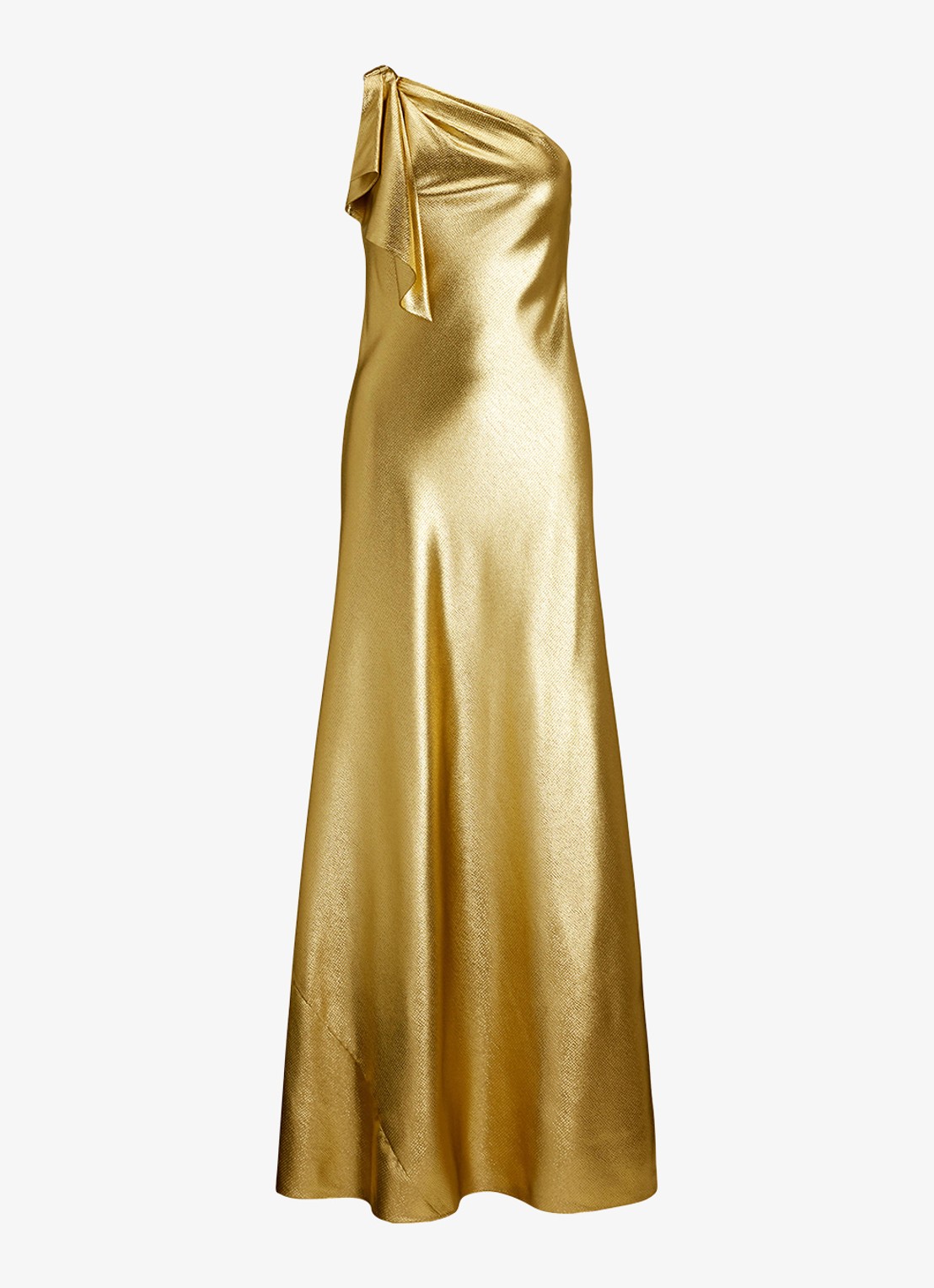 Ralph Lauren One shoulder maxi jurk met metallic finish - voorkant 2 relic gold / goud