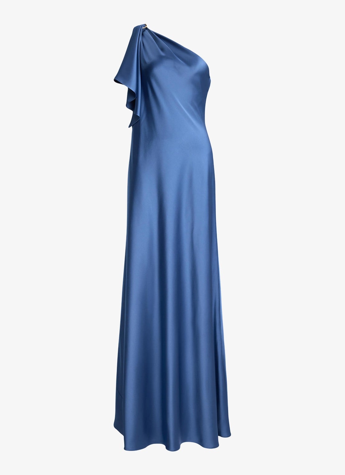 Ralph Lauren One shoulder maxi jurk met volant - voorkant 2 carson blue / blauw