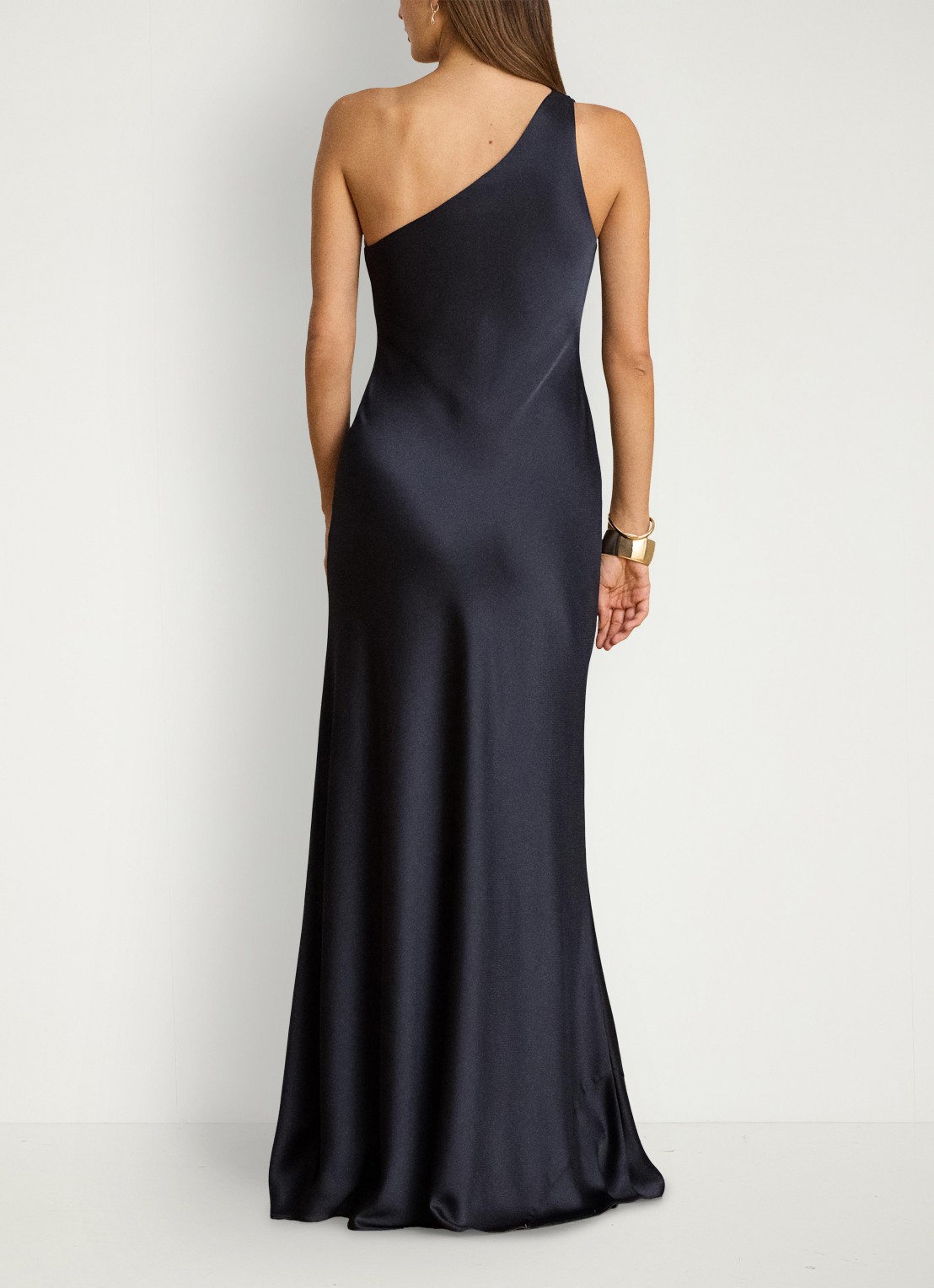 Ralph Lauren One shoulder maxi jurk van satijn - achterkant 5 lauren navy / blauw