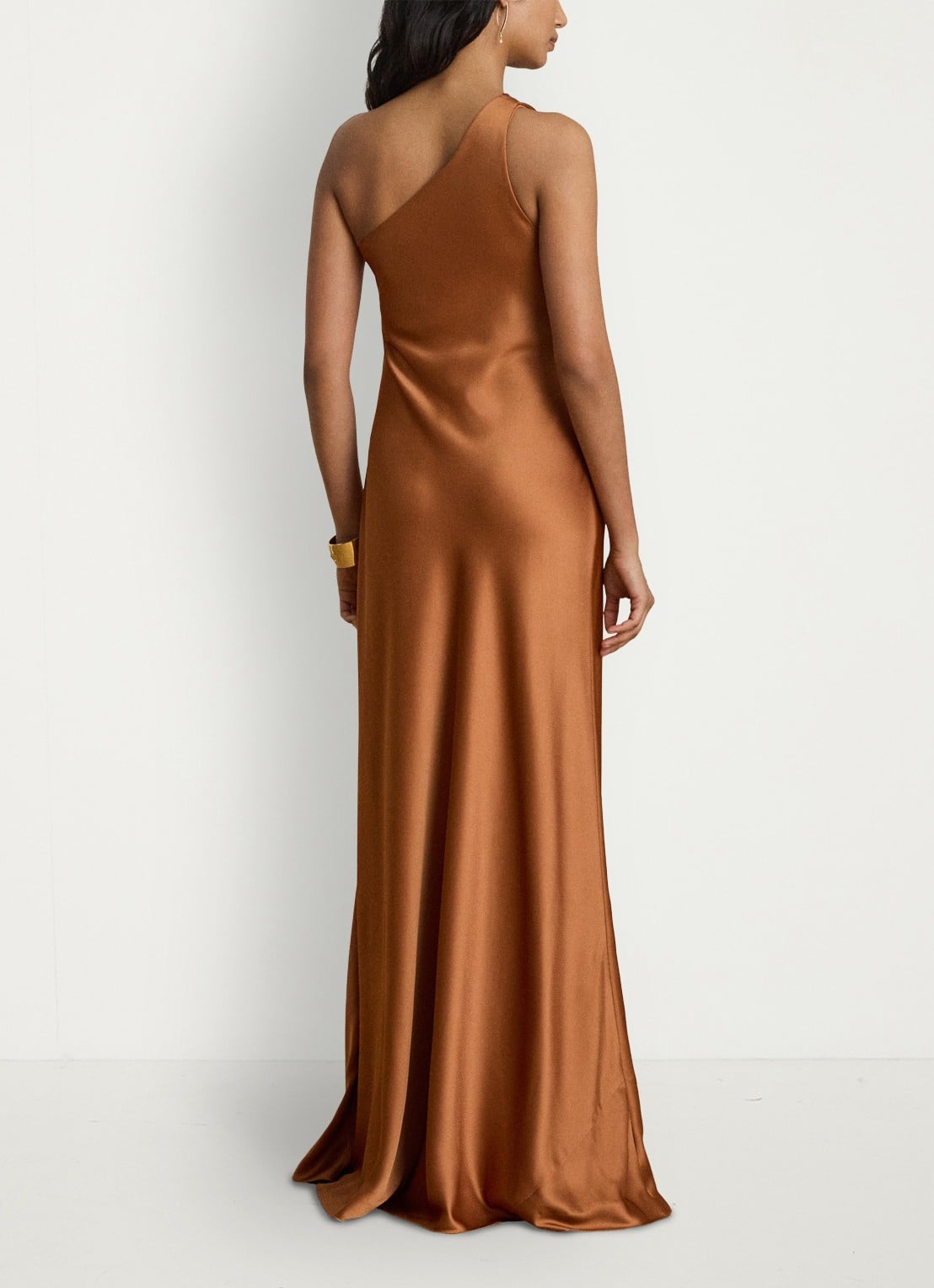 Ralph Lauren One shoulder maxi jurk van satijn - achterkant red terracotta / rood
