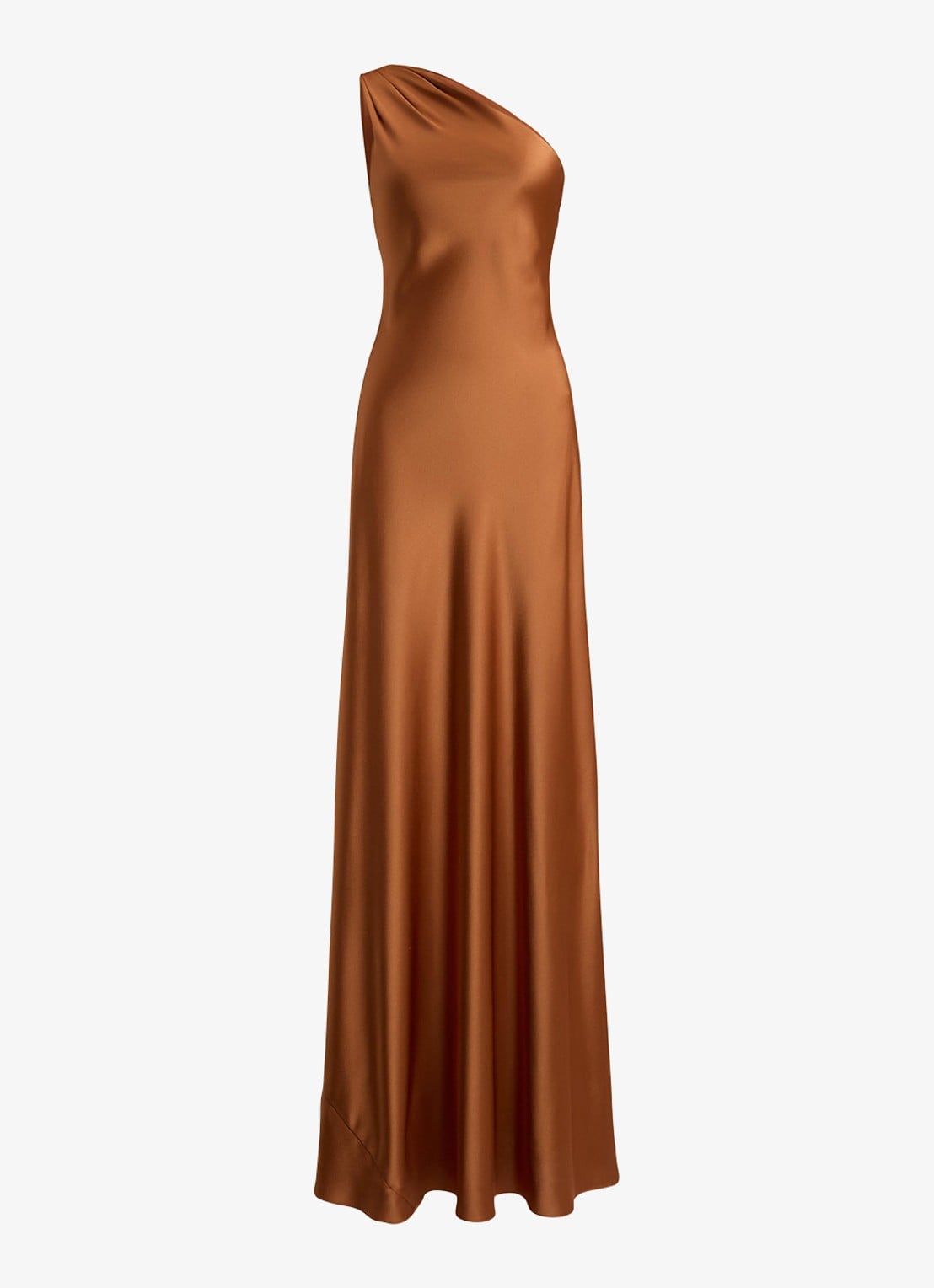 Ralph Lauren One shoulder maxi jurk van satijn - voorkant 2 red terracotta / rood