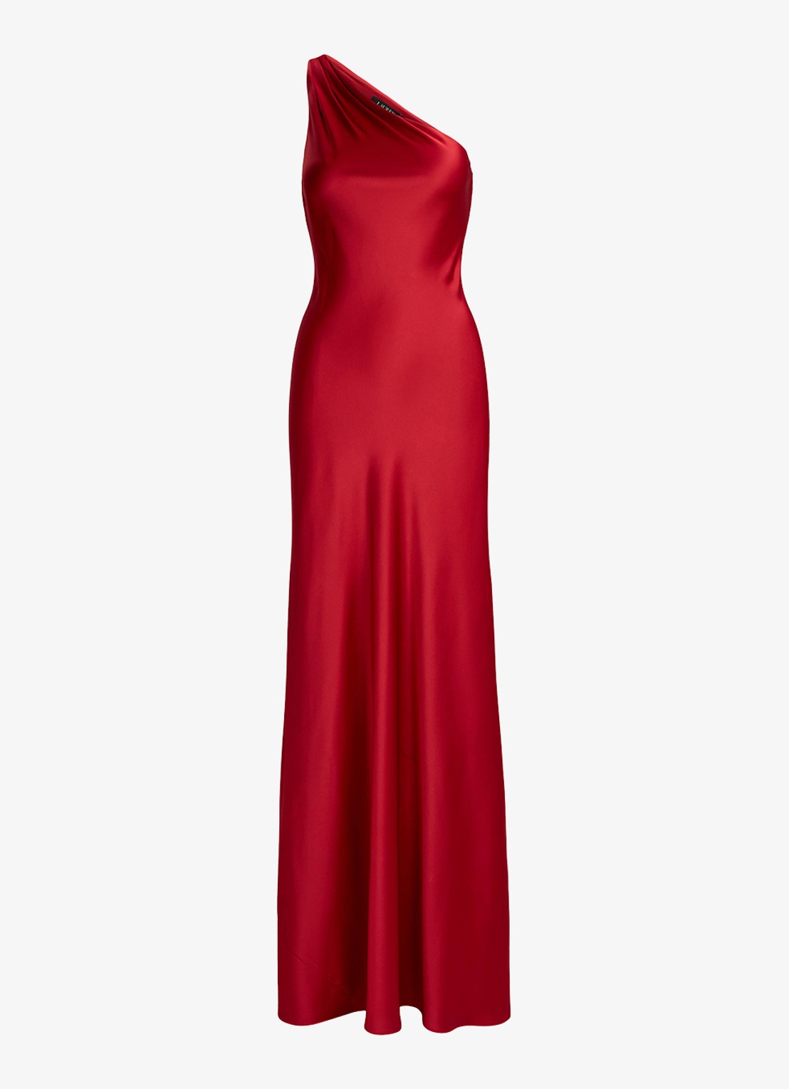 Ralph Lauren One shoulder maxi jurk van satijn - voorkant 2 ralph red / rood