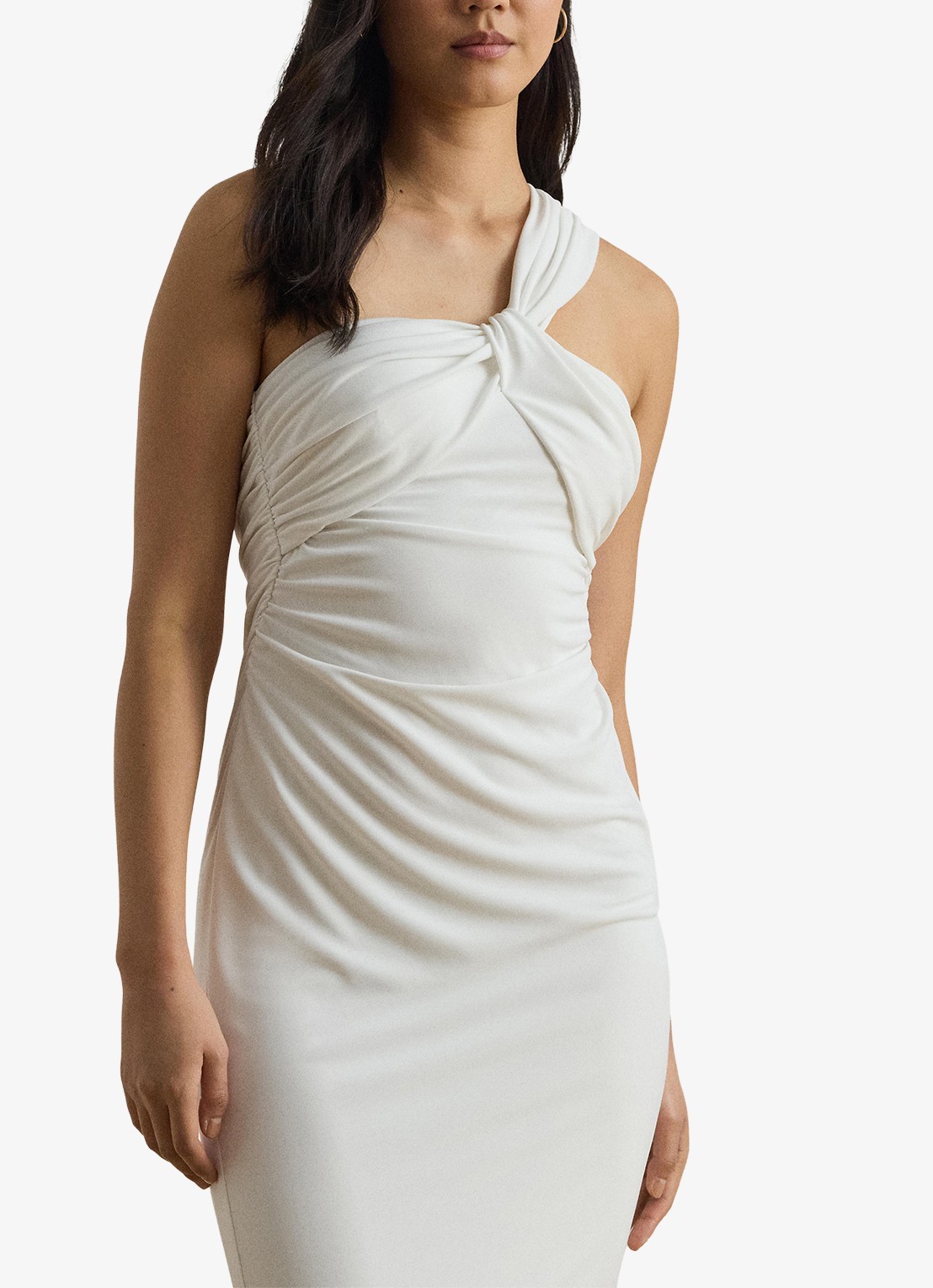 Ralph Lauren One shoulder midi jurk met geknoopt detail - detail 4 wit