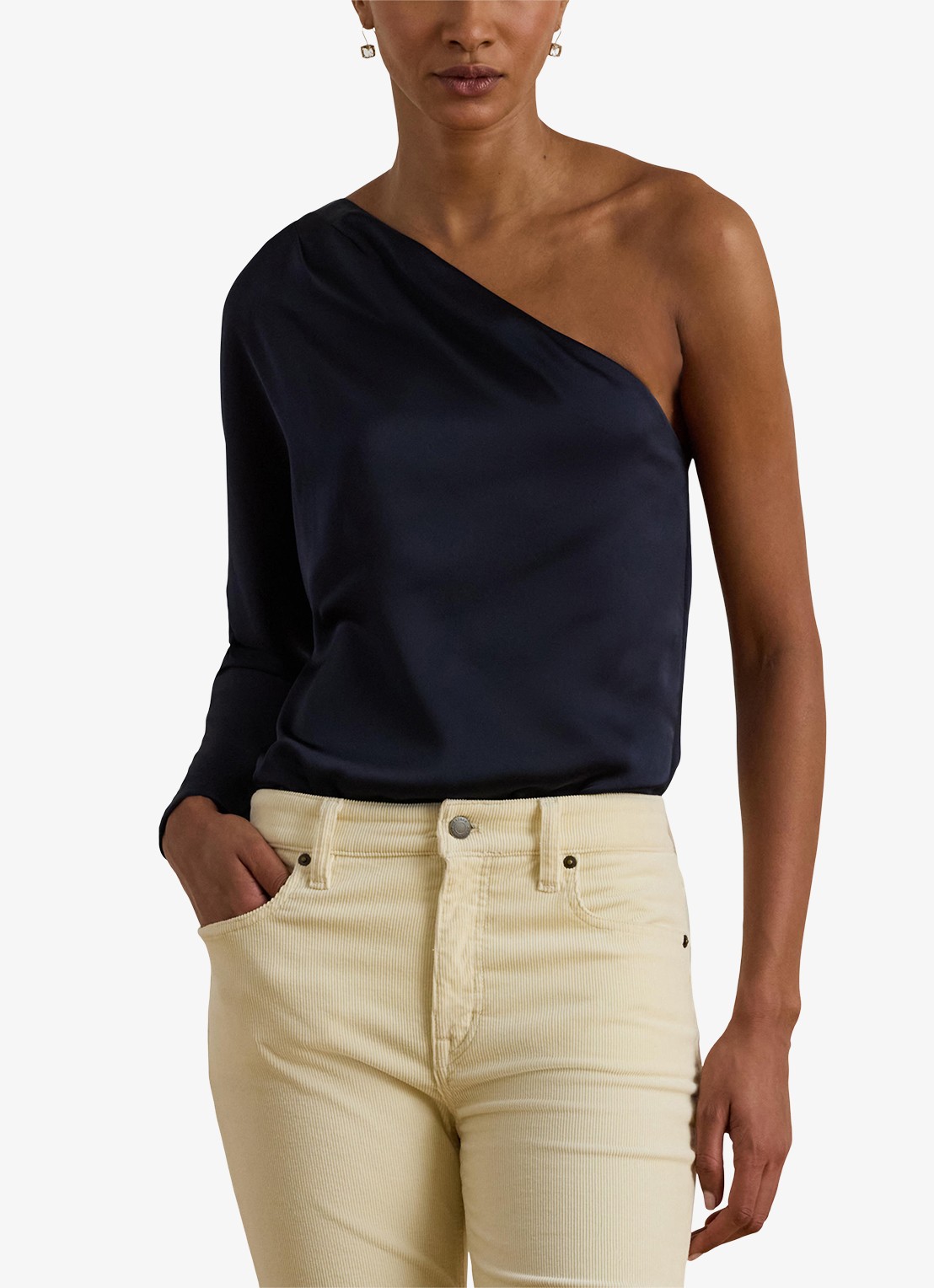 Ralph Lauren One shoulder top met plooidetail - detail 4 donkerblauw