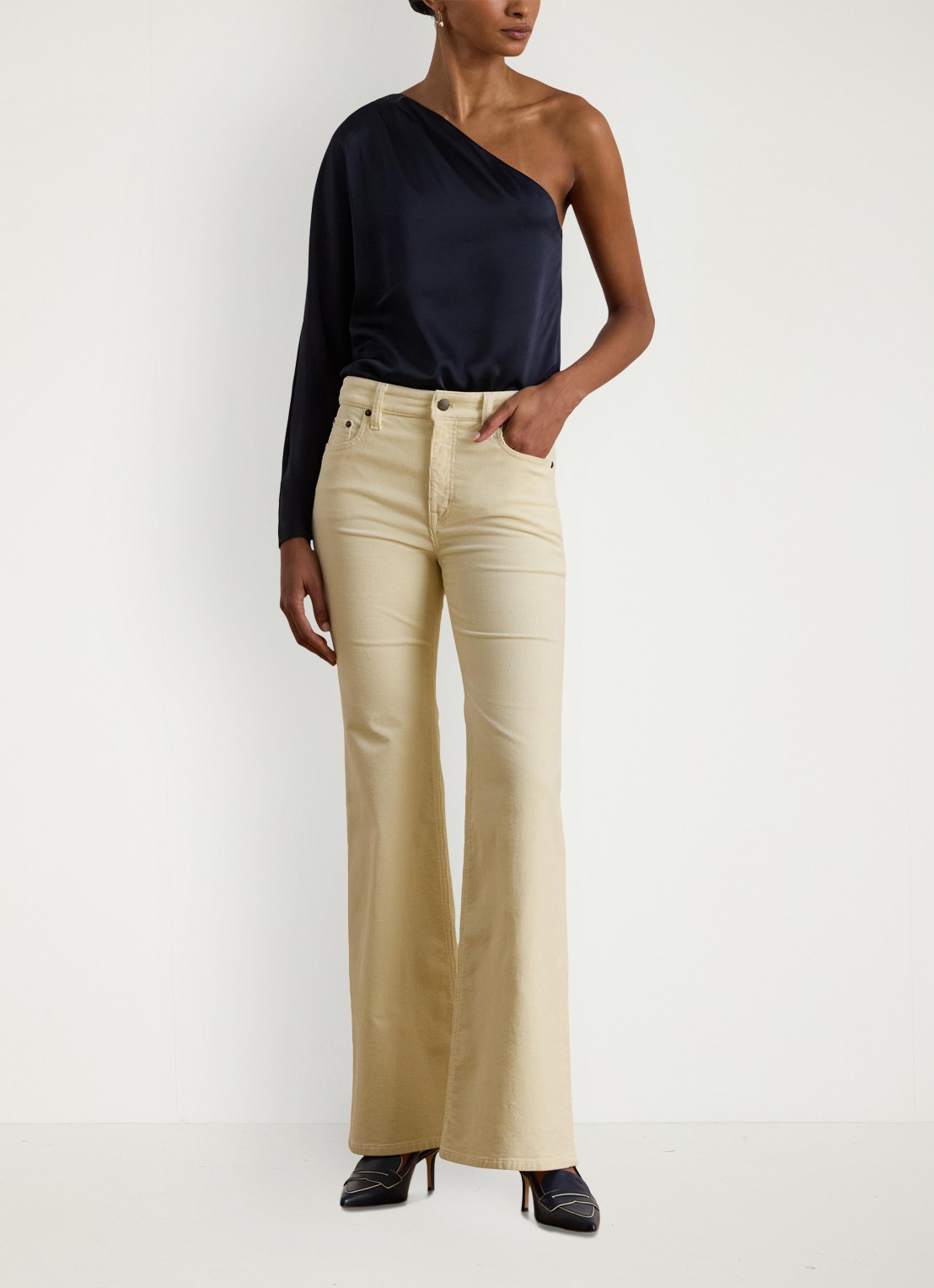 Ralph Lauren One shoulder top met plooidetail - voorkant 2 donkerblauw