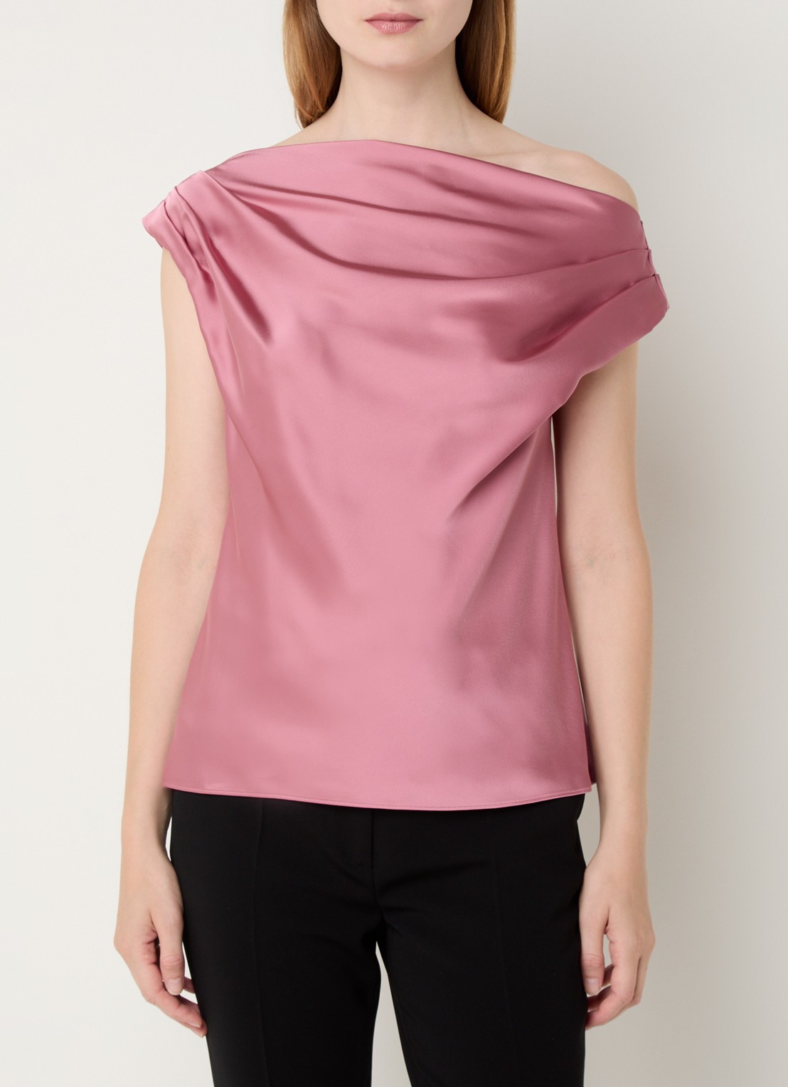 Ralph Lauren One shoulder top van satijn met plooidetail - detail 2 rose blush / roze