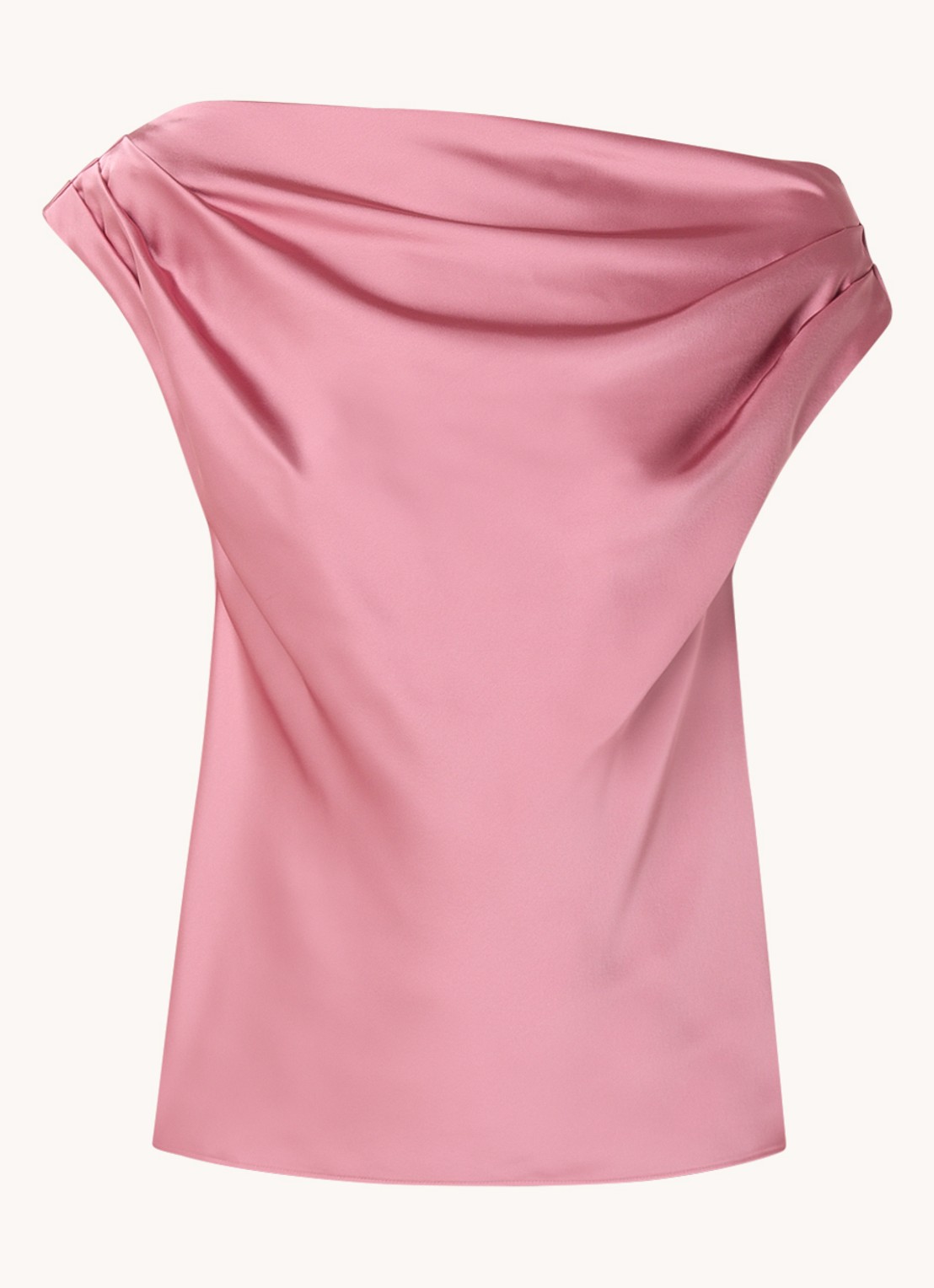 Ralph Lauren One shoulder top van satijn met plooidetail - voorkant 4 rose blush / roze