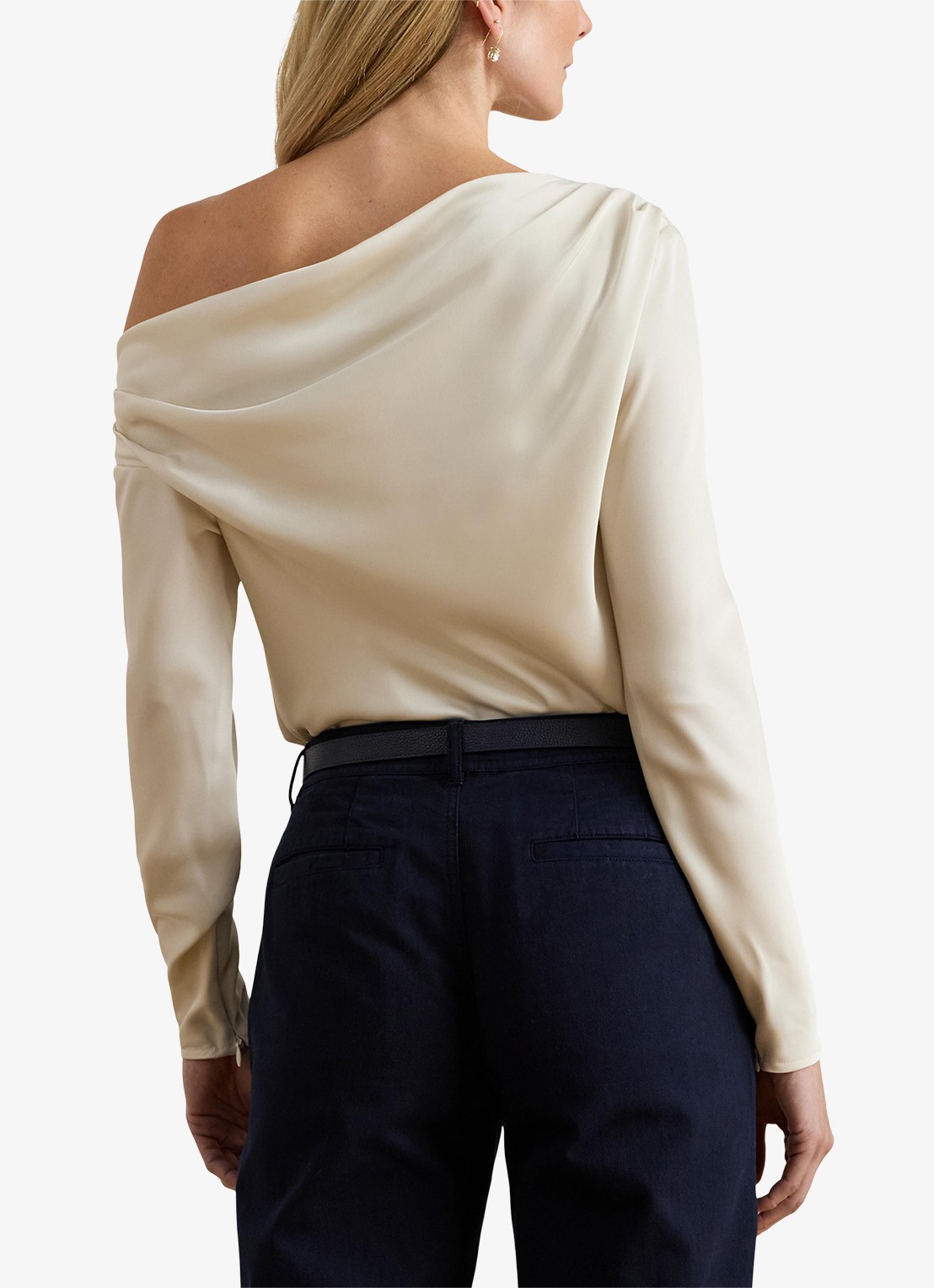 Ralph Lauren One shoulder tuniek van satijn met plooidetails - achterkant 3 creme