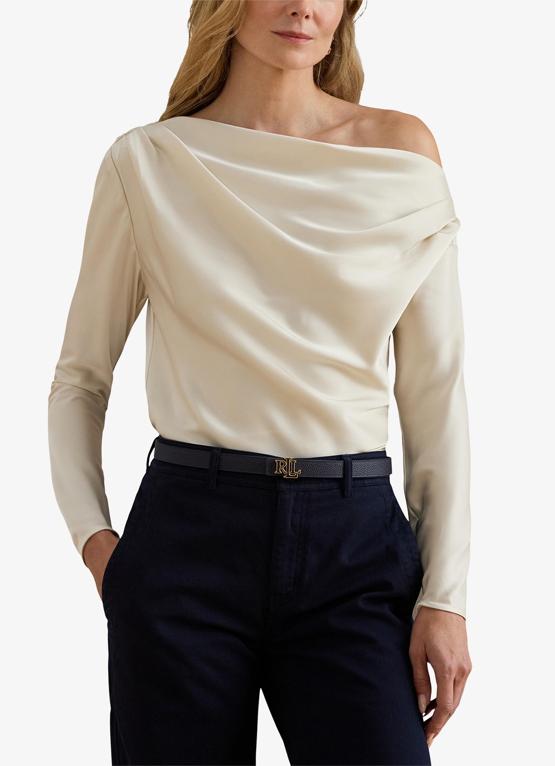 Ralph Lauren One shoulder tuniek van satijn met plooidetails - detail 4 creme