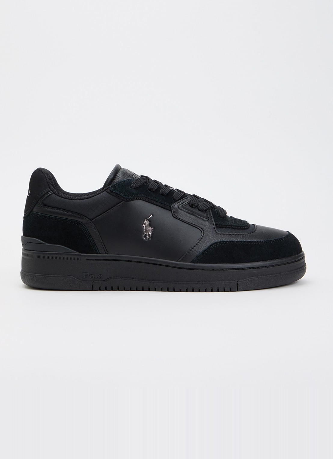 Ralph Lauren Open Masters sneaker van leer met logo - voorkant zwart