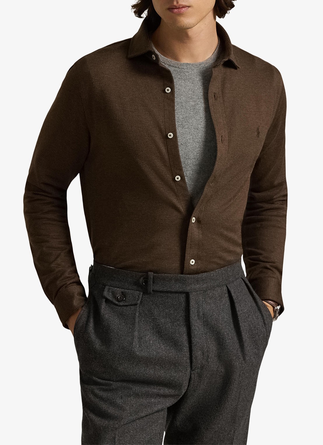 Ralph Lauren Overhemd met logoborduring - detail bruin