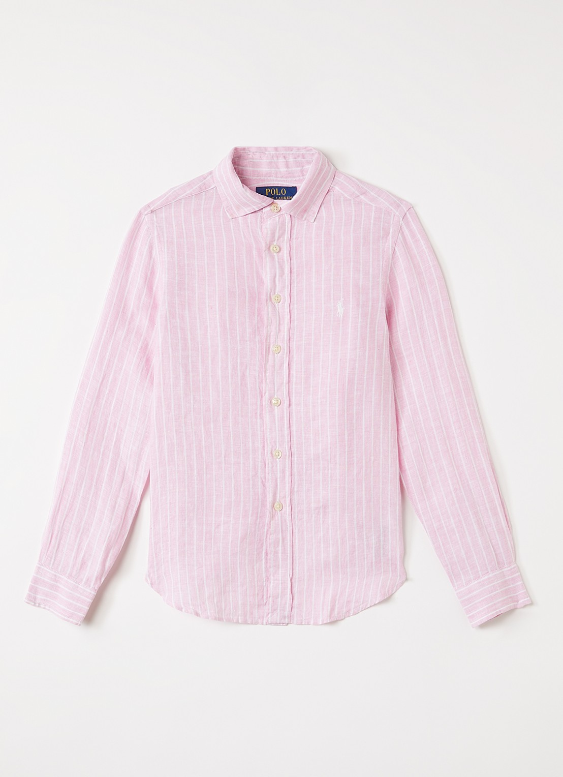 Ralph Lauren Overhemd van linnen met streepprint - voorkant roze