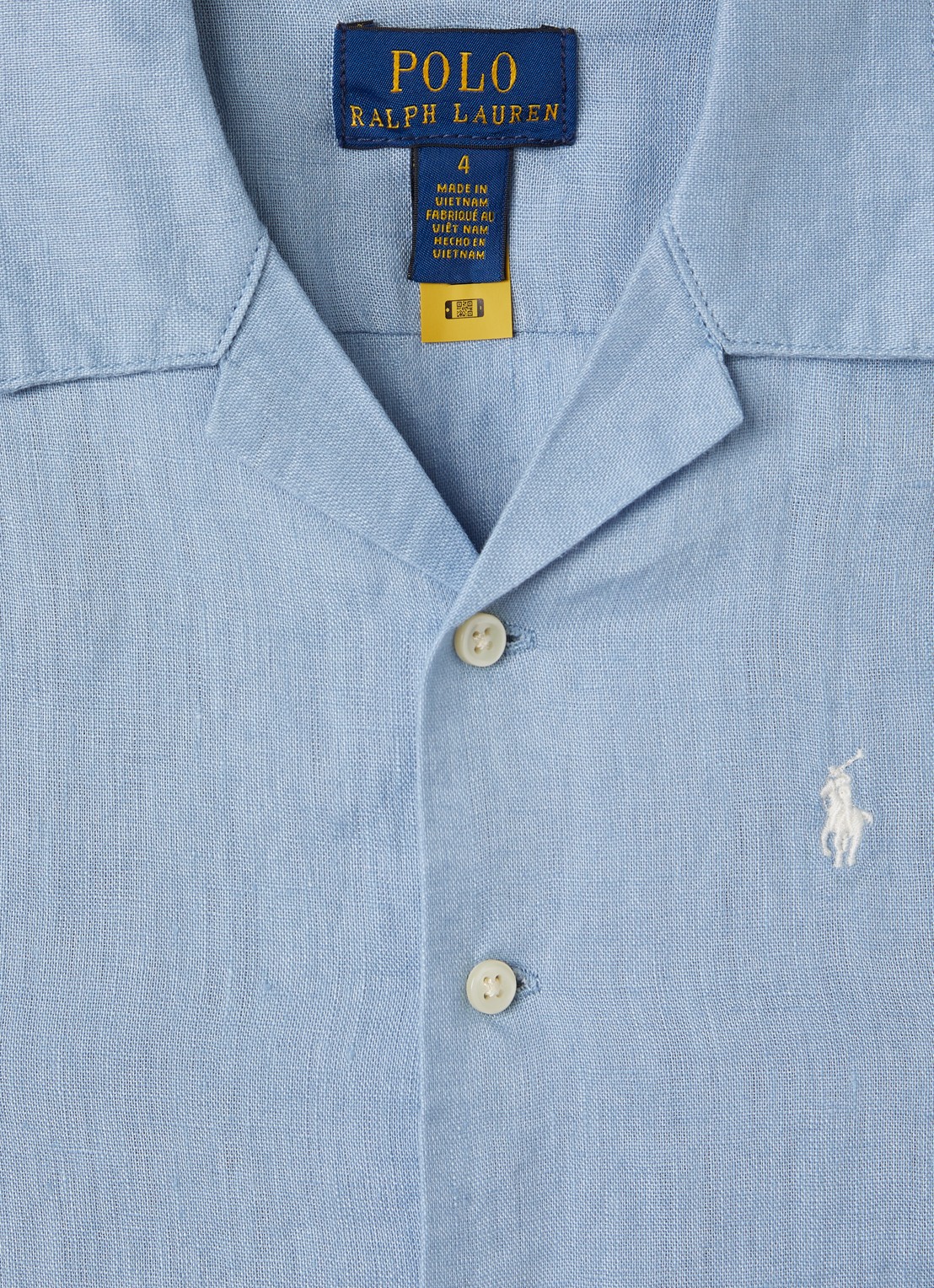 Ralph Lauren Overhemd van linnen  - detail 3 staalblauw