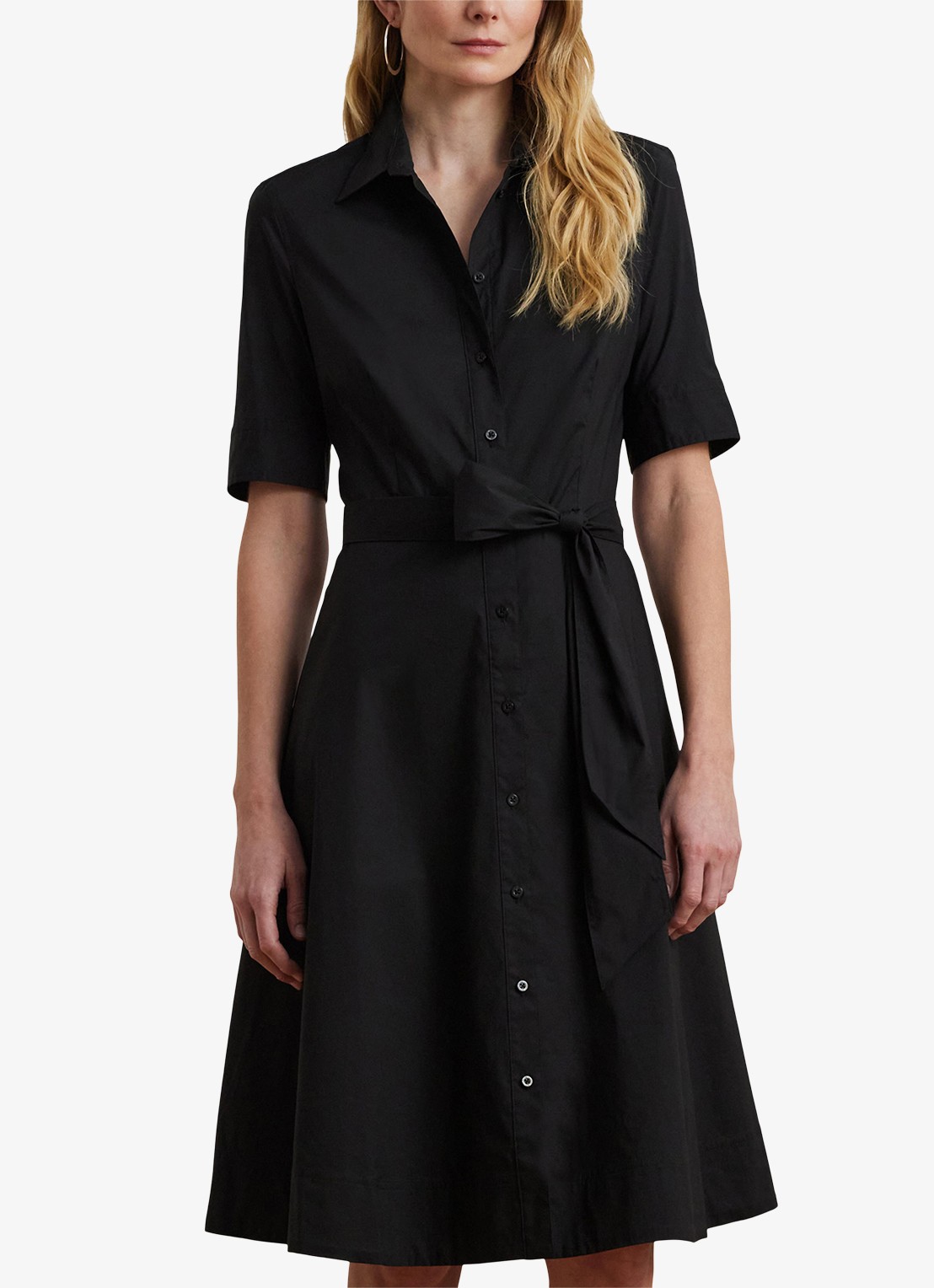Ralph Lauren Overhemdjurk van katoenmix met ceintuur - detail polo black / zwart