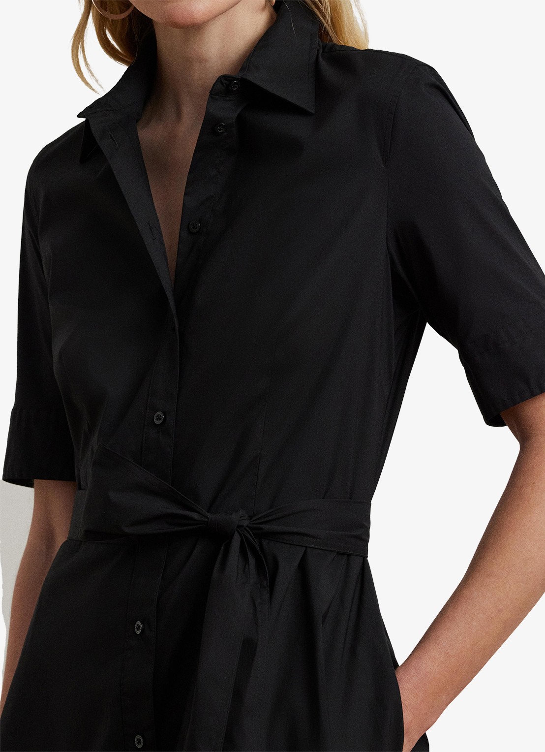 Ralph Lauren Overhemdjurk van katoenmix met ceintuur - detail 2 polo black / zwart