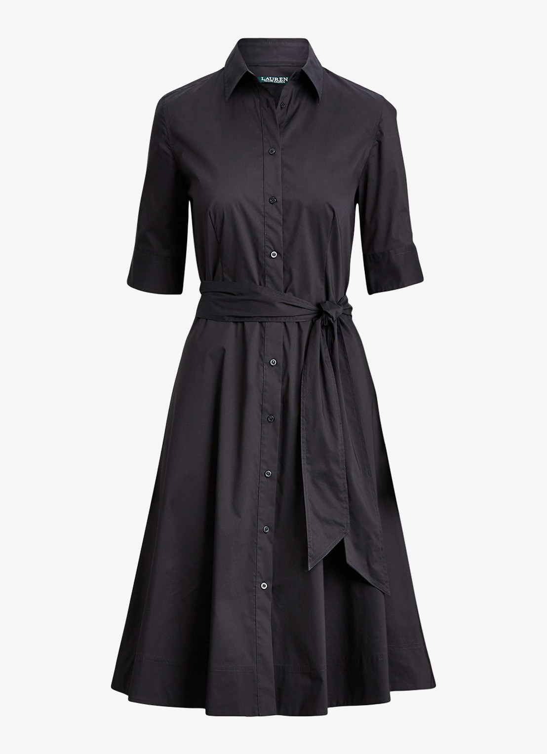 Ralph Lauren Overhemdjurk van katoenmix met ceintuur - voorkant 4 polo black / zwart