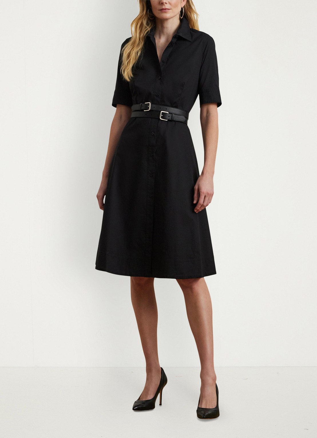 Ralph Lauren Overhemdjurk van katoenmix met ceintuur - voorkant 5 polo black / zwart