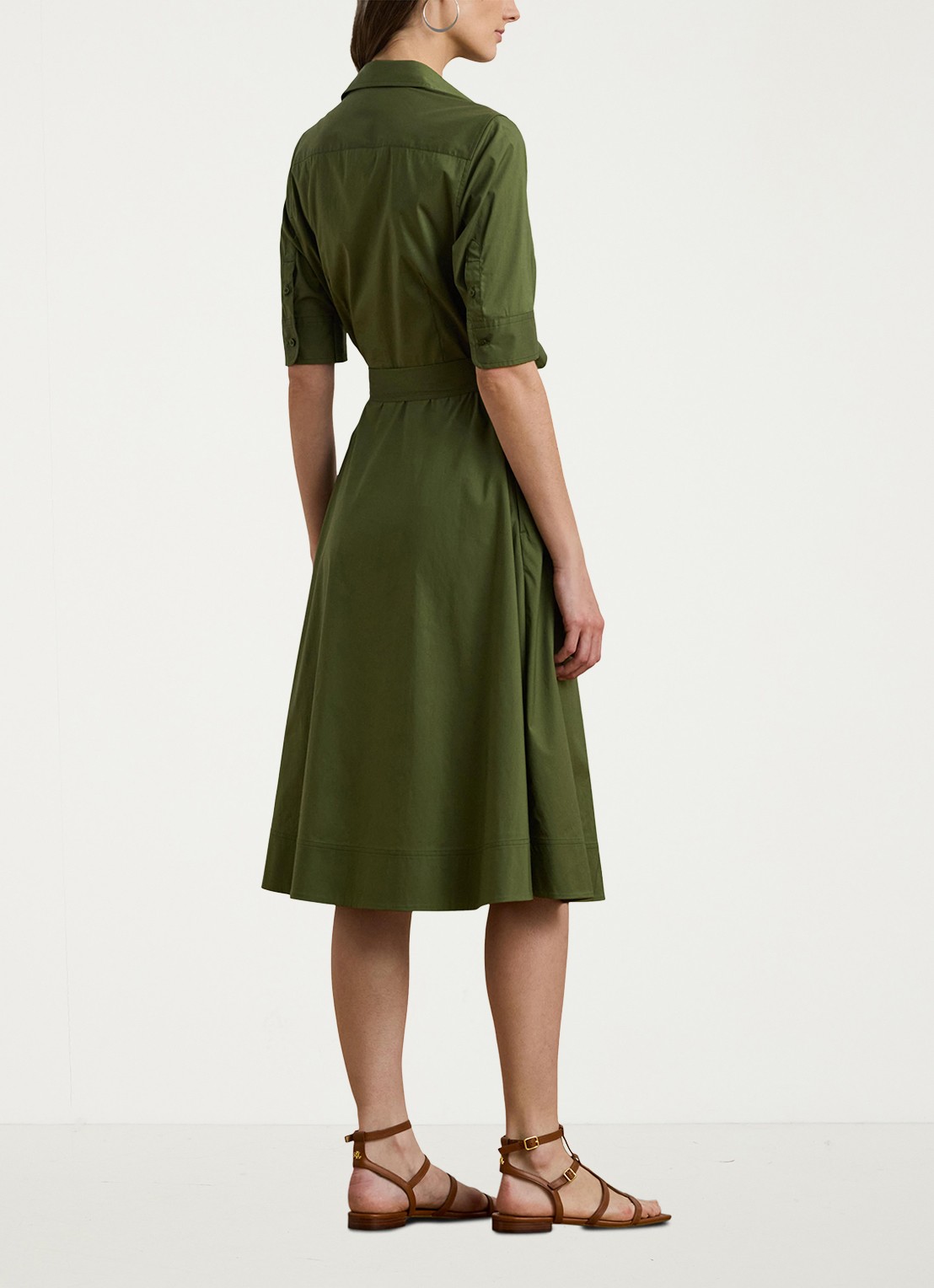 Ralph Lauren Overhemdjurk van katoenmix met ceintuur - achterkant olive grove / groen