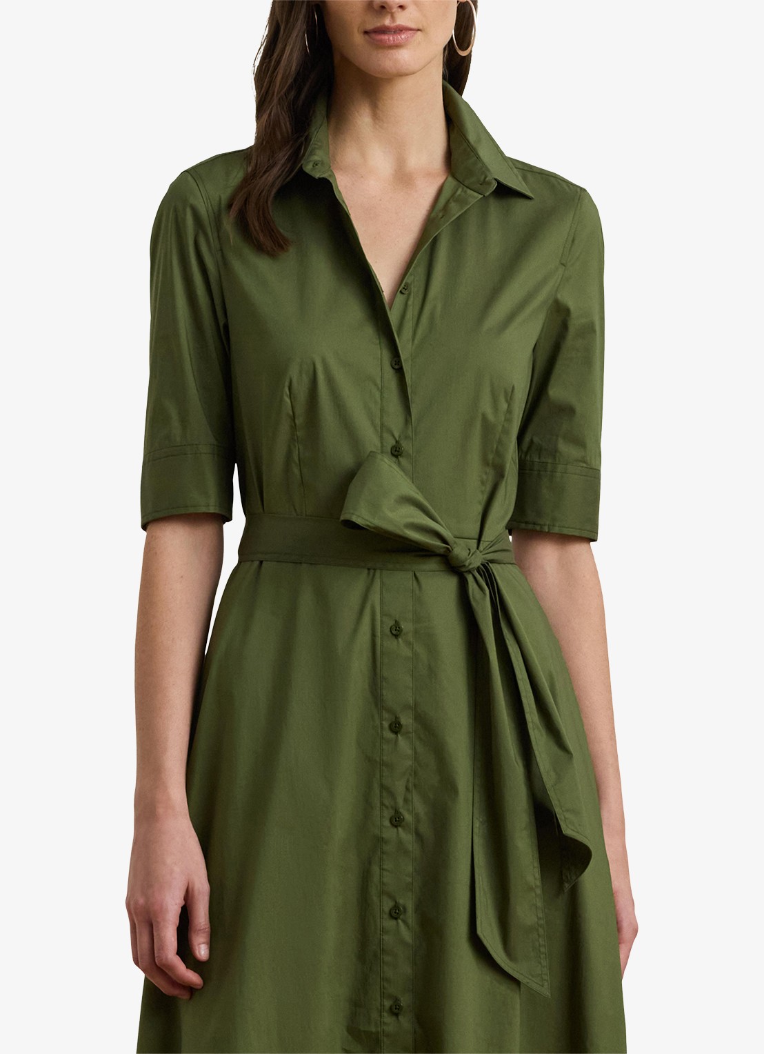 Ralph Lauren Overhemdjurk van katoenmix met ceintuur - detail 4 olive grove / groen