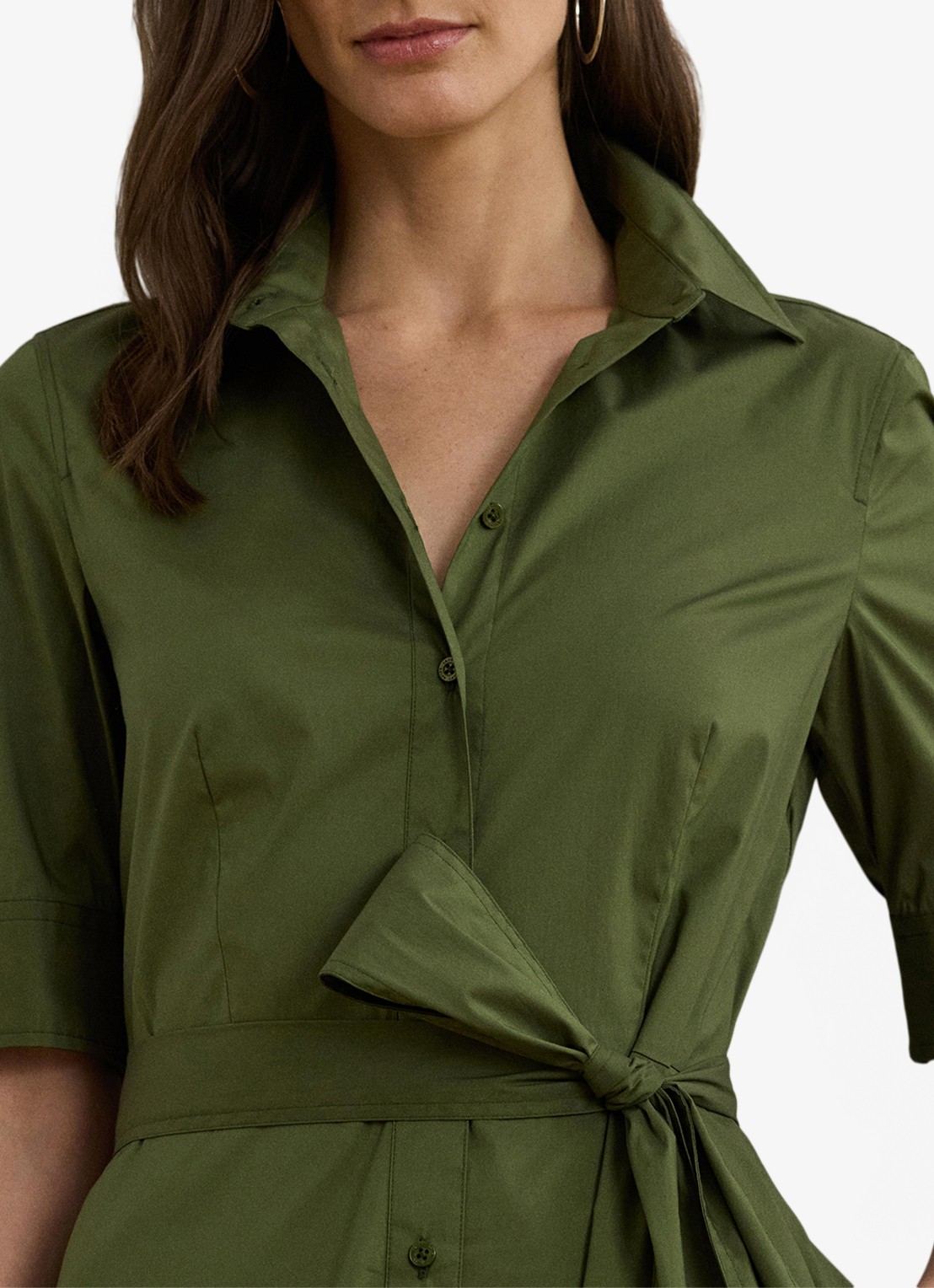 Ralph Lauren Overhemdjurk van katoenmix met ceintuur - detail 5 olive grove / groen