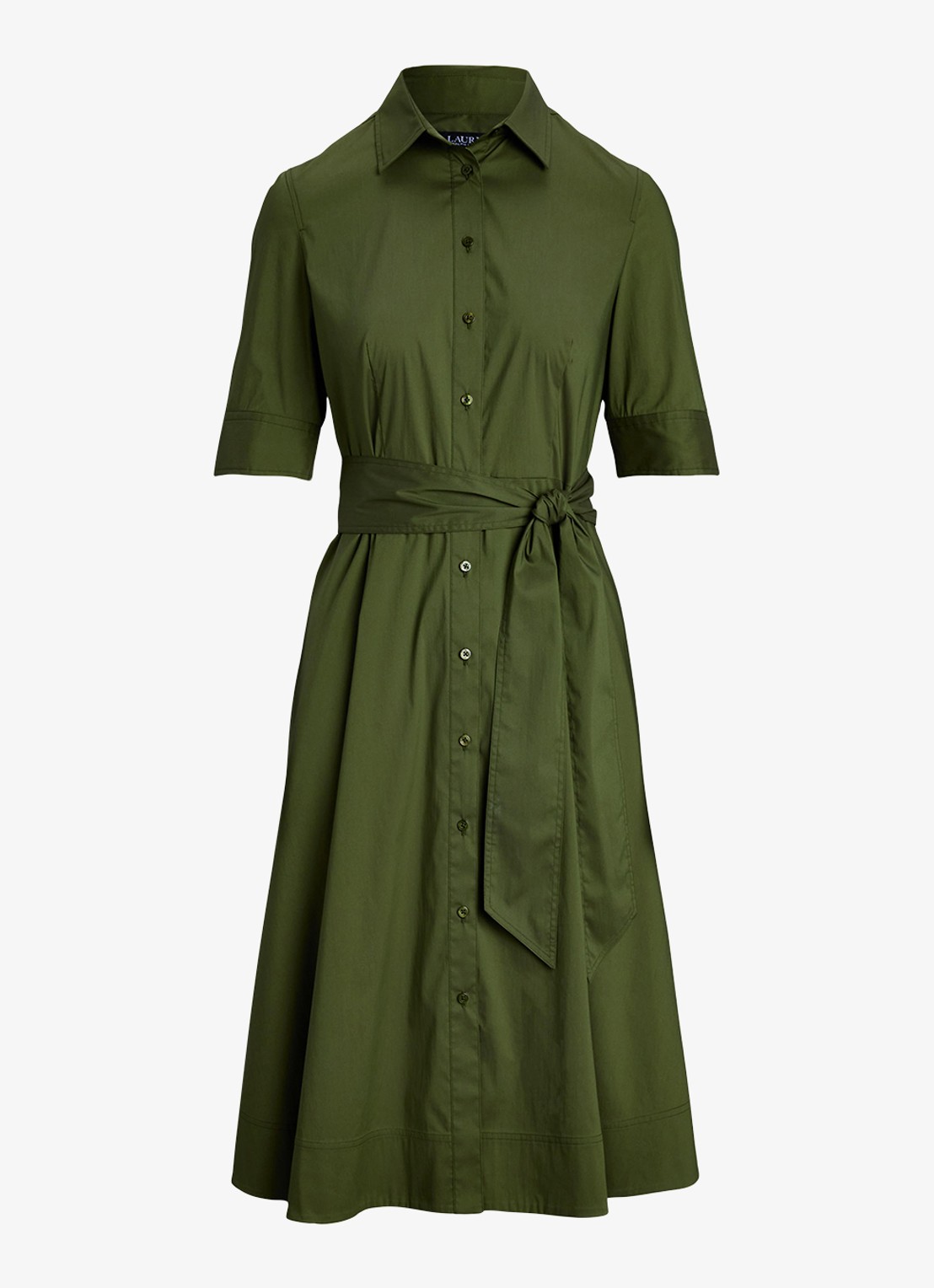 Ralph Lauren Overhemdjurk van katoenmix met ceintuur - voorkant 2 olive grove / groen