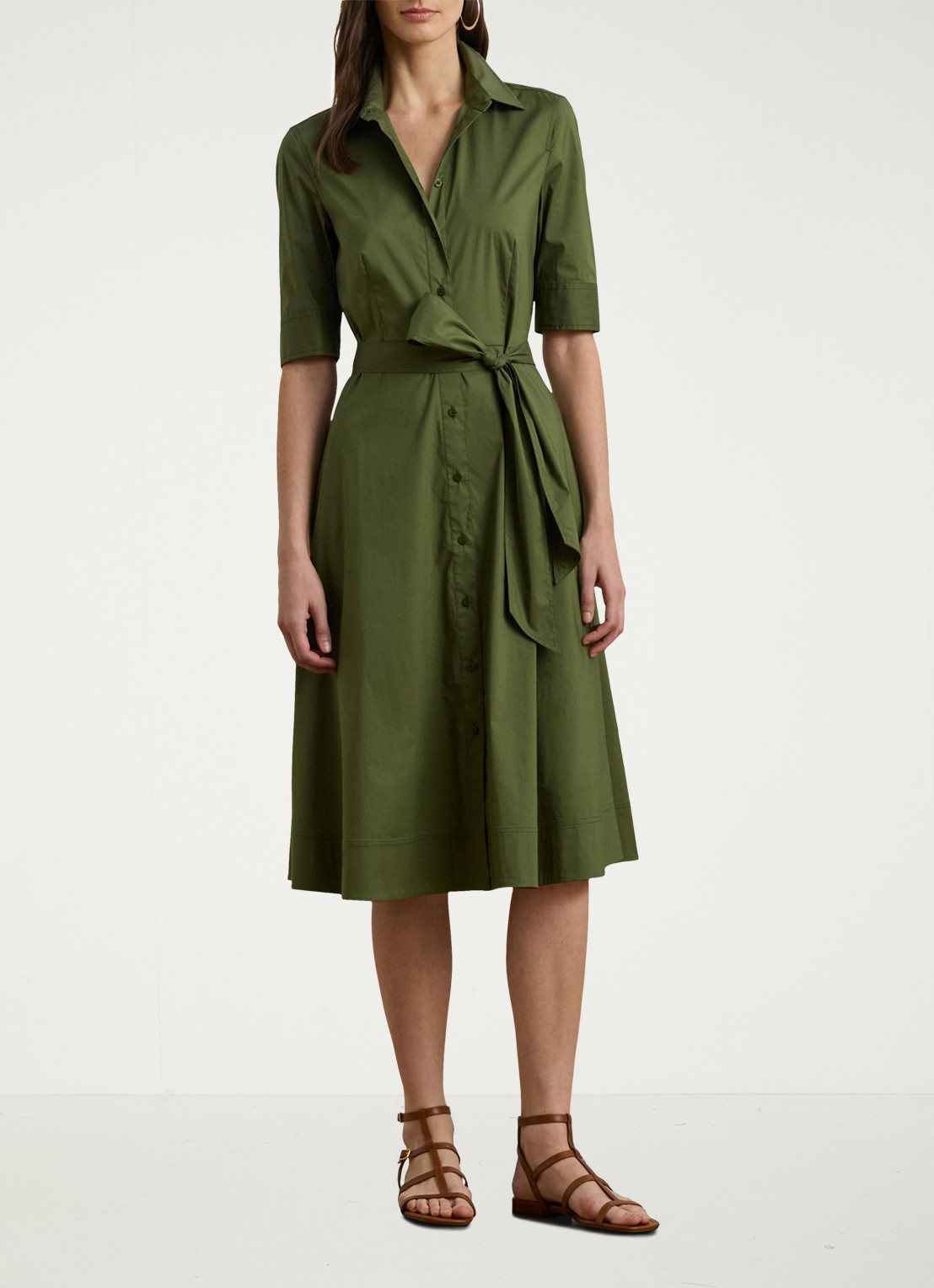 Ralph Lauren Overhemdjurk van katoenmix met ceintuur - voorkant 3 olive grove / groen
