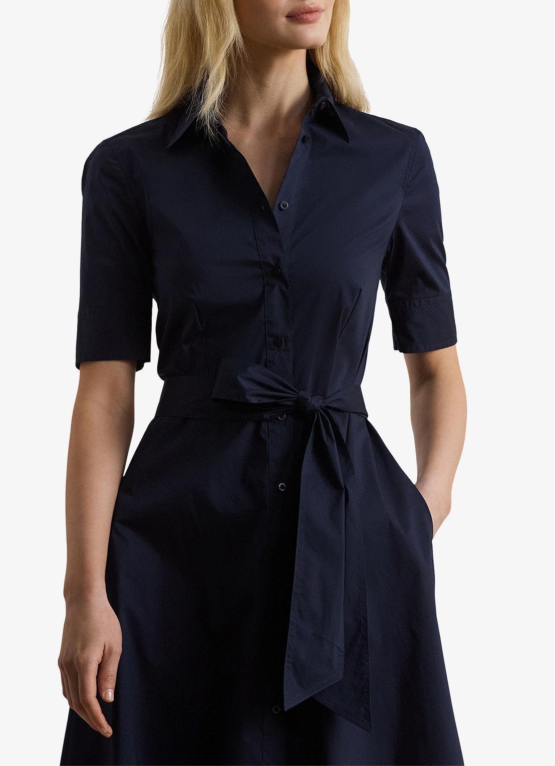 Ralph Lauren Overhemdjurk van katoenmix met ceintuur - detail 3 blauw
