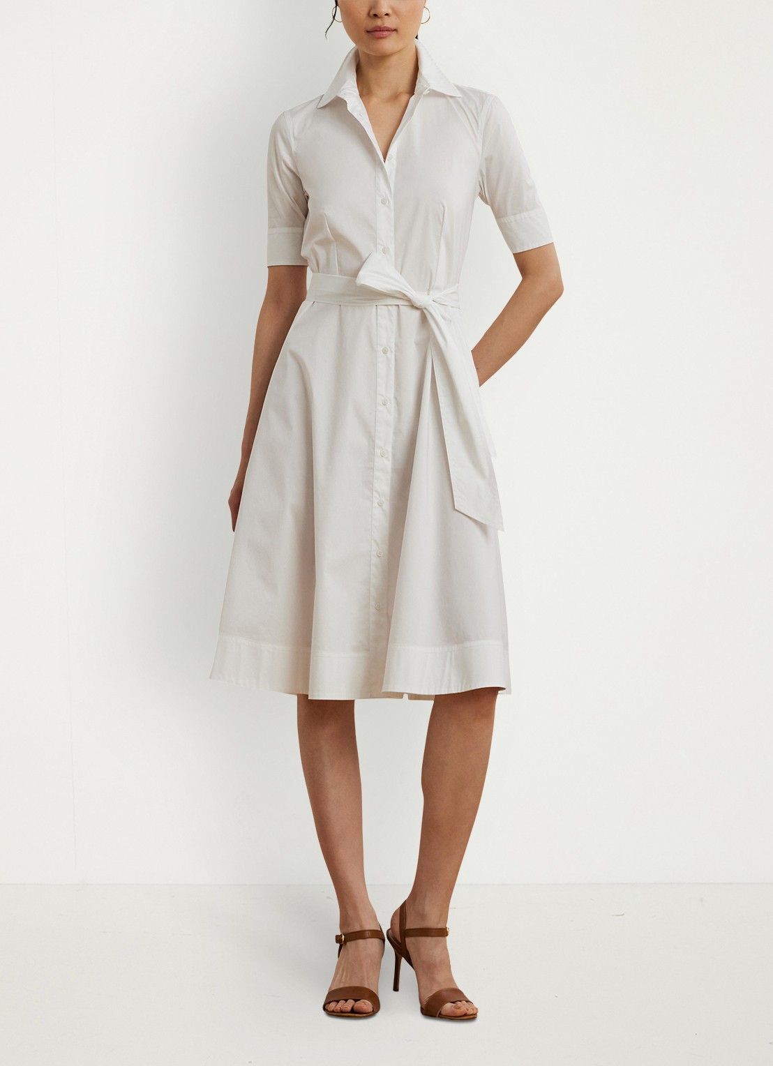 Ralph Lauren Overhemdjurk van katoenmix met ceintuur - detail 3 white / wit