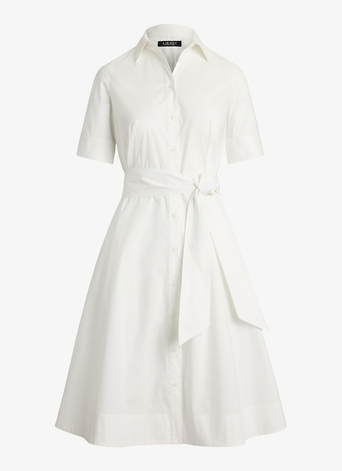 Ralph Lauren Overhemdjurk van katoenmix met ceintuur - voorkant 2 white / wit