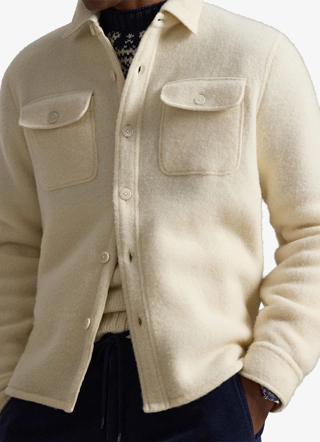 Ralph Lauren Overshirt in wolblend met borstzakken - detail 5 andover cream / creme