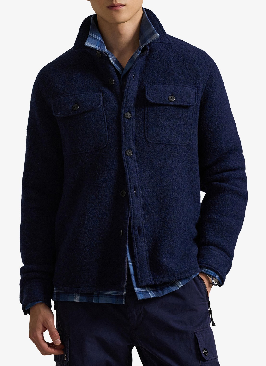 Ralph Lauren Overshirt in wolblend met borstzakken - detail 4 rl navy / donkerblauw