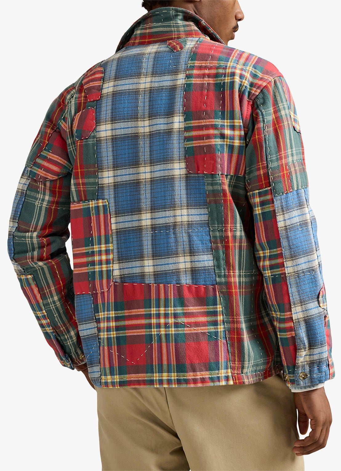 Ralph Lauren Overshirt met ruitdessin en patchwork - achterkant 5 valley peicing / rood