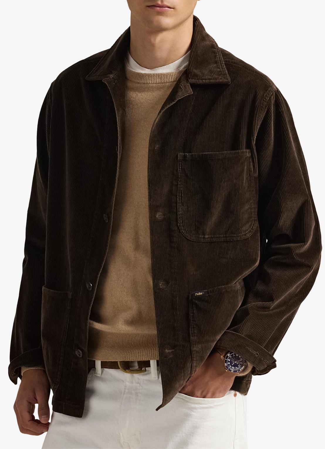 Ralph Lauren Overshirt van corduroy met opgestikte zakken - detail dark beech / donkerbruin