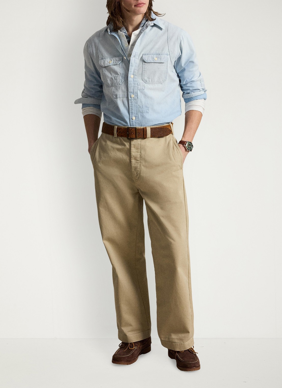 Ralph Lauren Overshirt van denim met borstzakken - detail indigo
