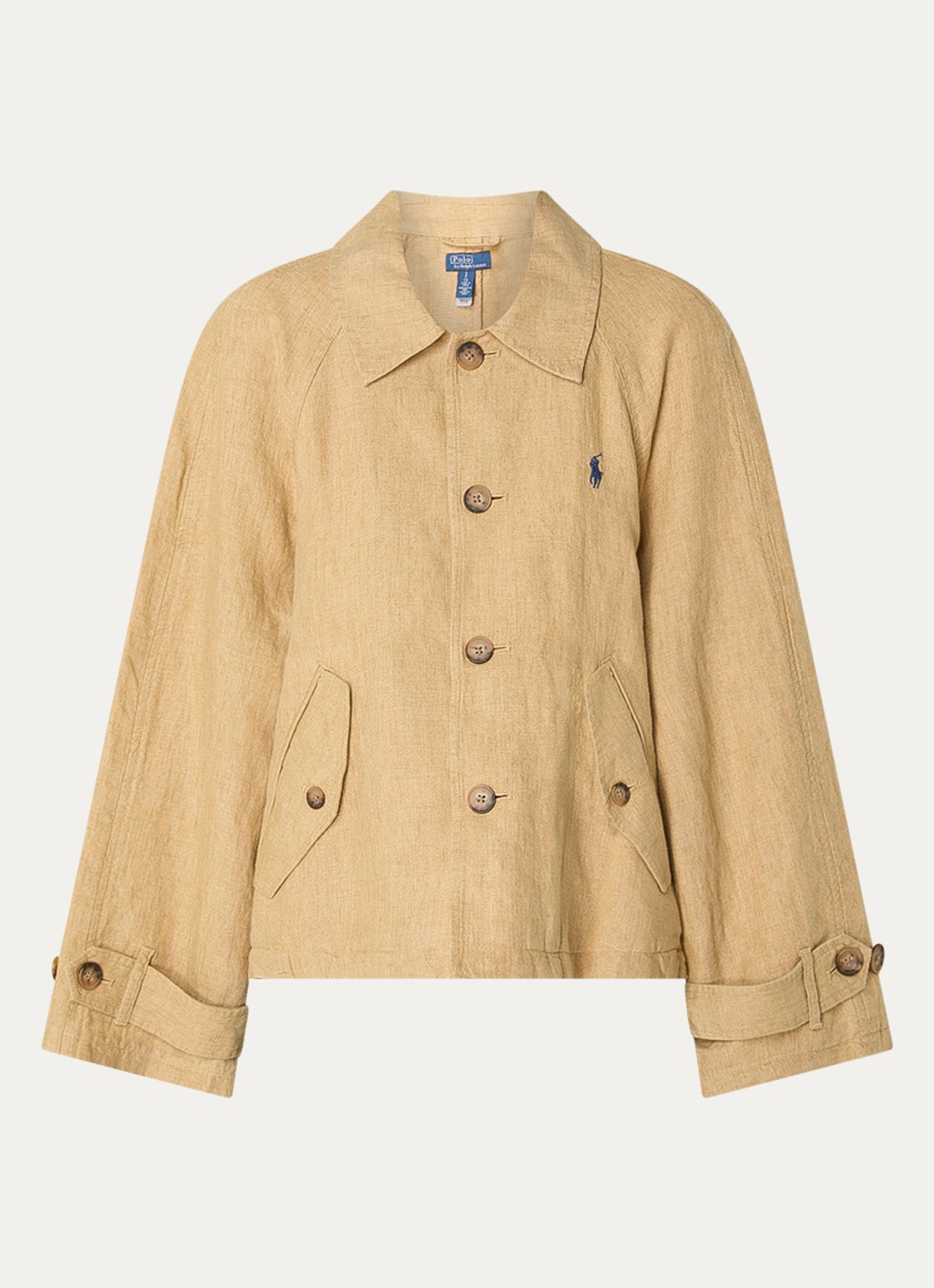 Ralph Lauren Overshirt van linnen met logoborduring - voorkant camel