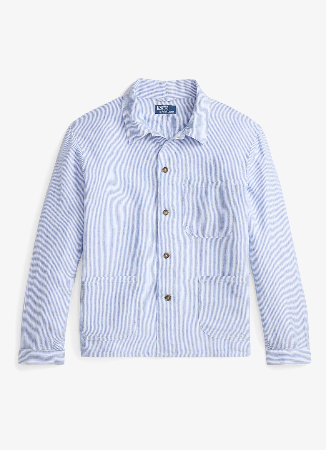 Ralph Lauren Overshirt van linnen met streepprint - voorkant 4 cabana blue white / blauw