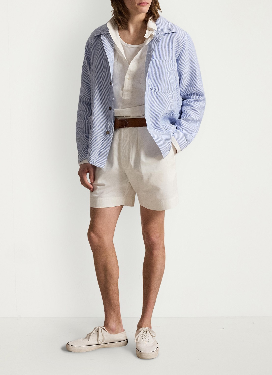 Ralph Lauren Overshirt van linnen met streepprint - voorkant 5 cabana blue white / blauw